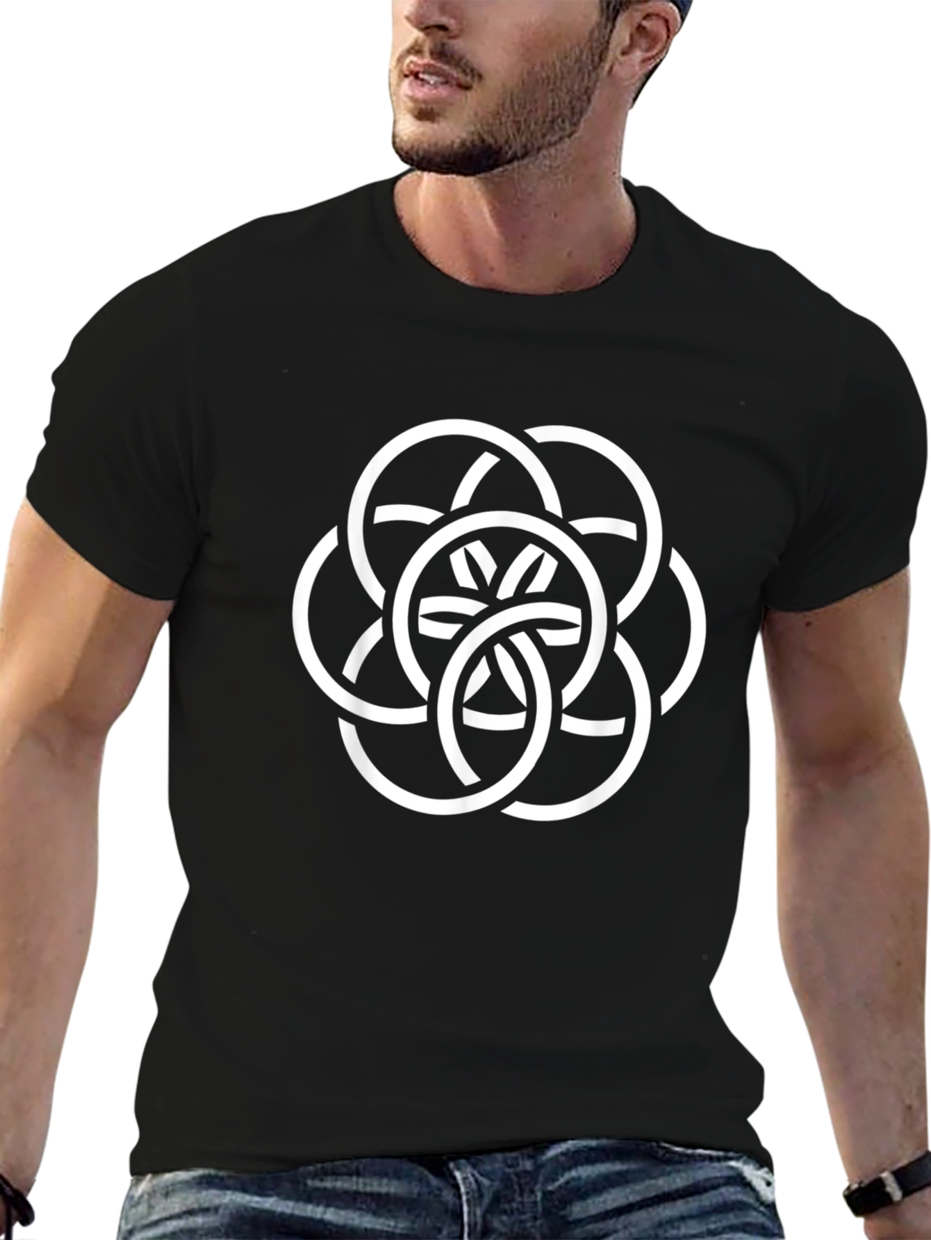 Geometric Circle Design Black T-Shirt
