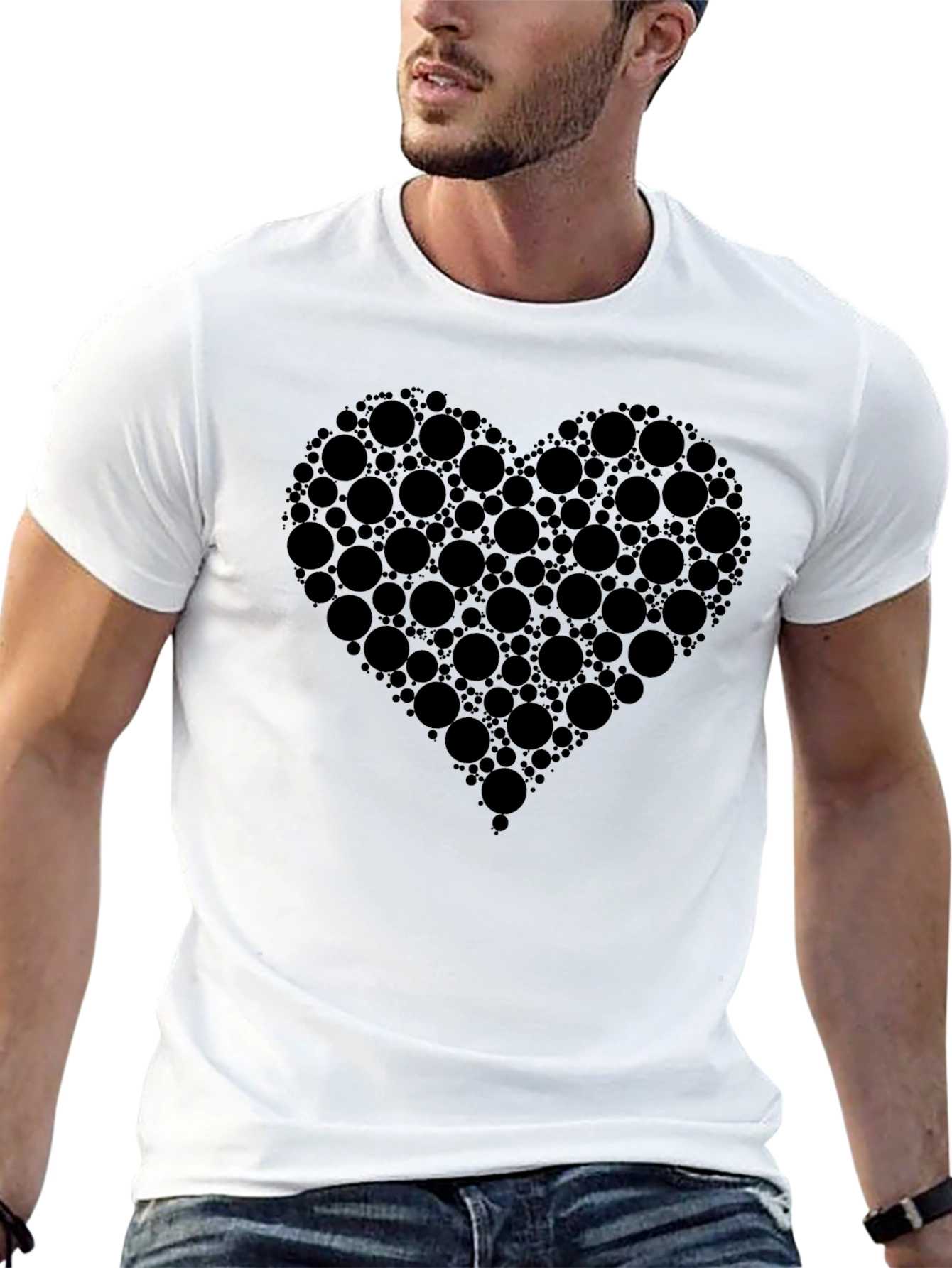 Heart Design Black Cotton T-Shirt