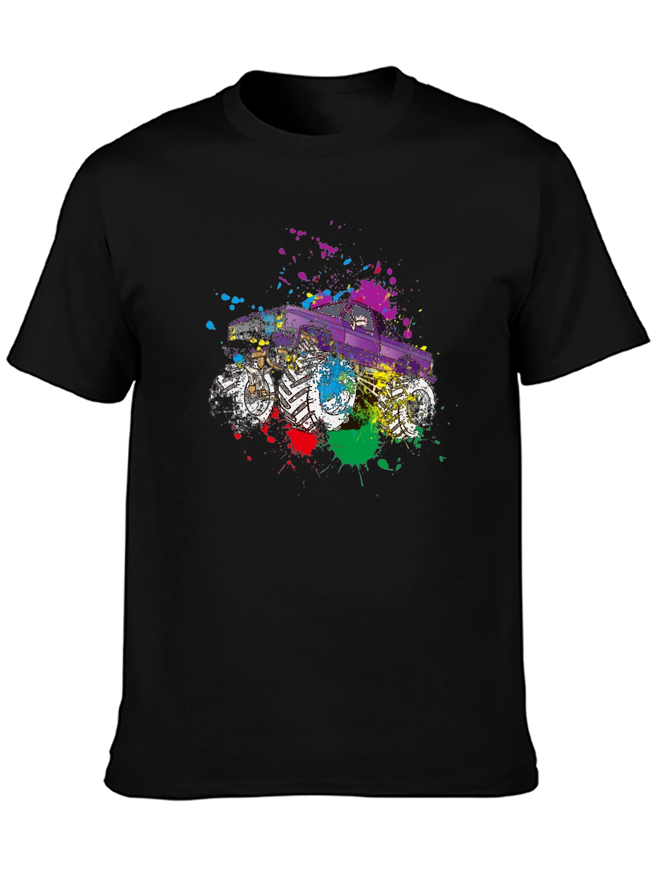 Monster Truck Splatter Graphic Tee - Cool Novelty T-Shirt