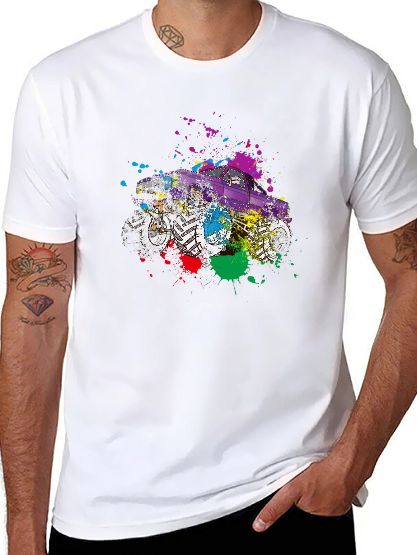 Monster Truck Splatter Graphic Tee - Cool Novelty T-Shirt