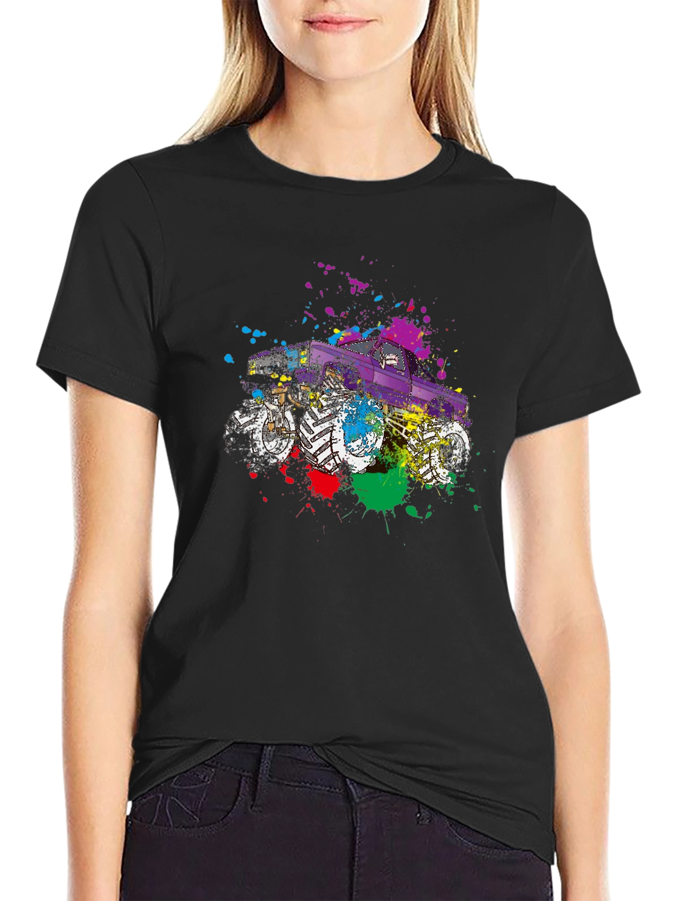 Monster Truck Splatter Graphic Tee - Cool Novelty T-Shirt