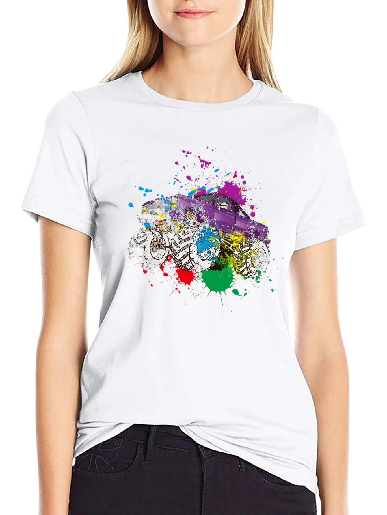 Monster Truck Splatter Graphic Tee - Cool Novelty T-Shirt