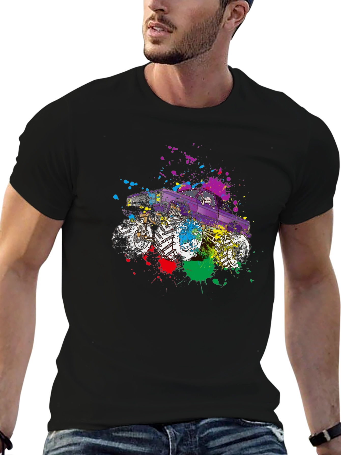 Monster Truck Splatter Graphic Tee - Cool Novelty T-Shirt