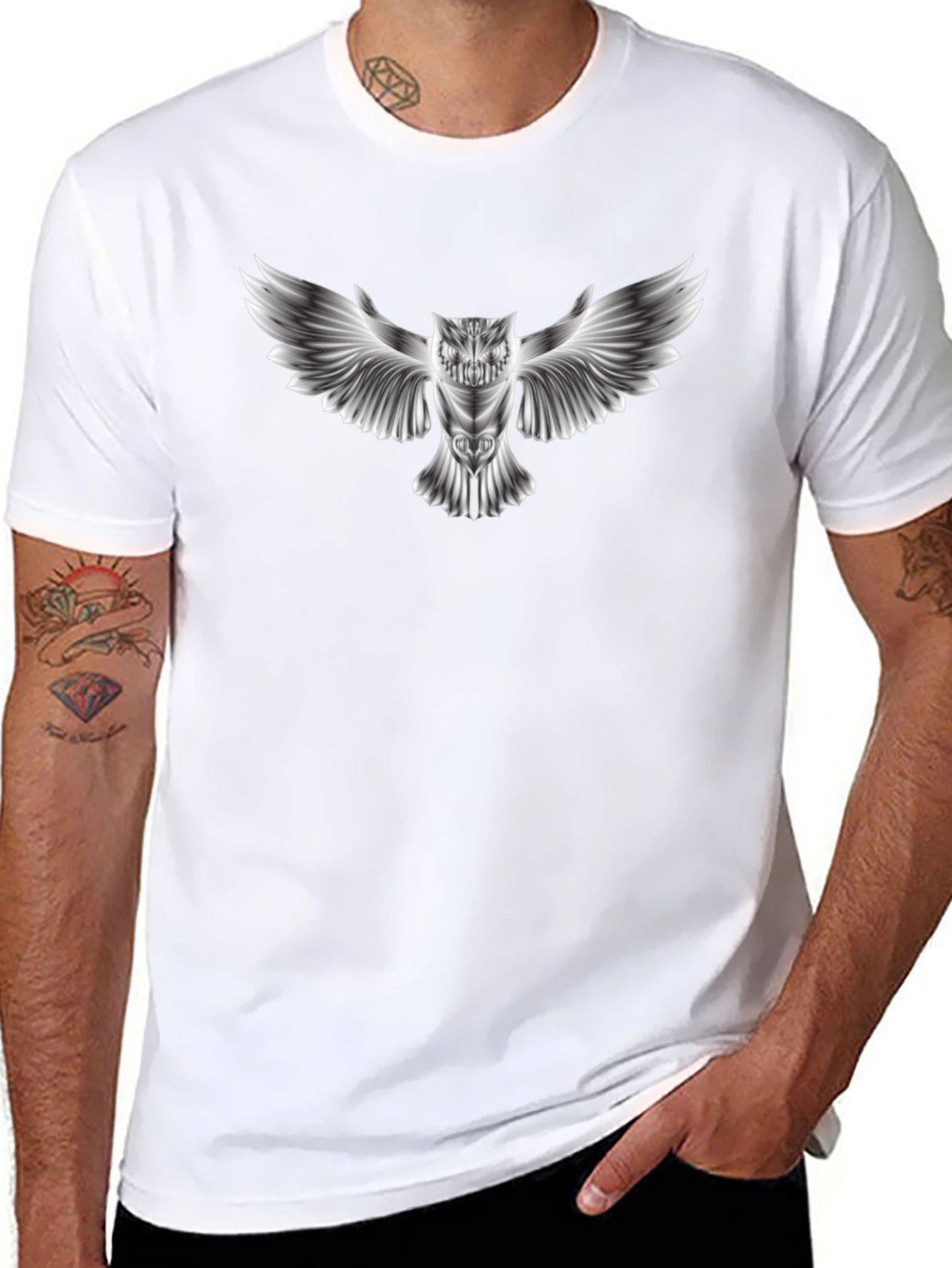 Owl Graphic Print Black T-Shirt