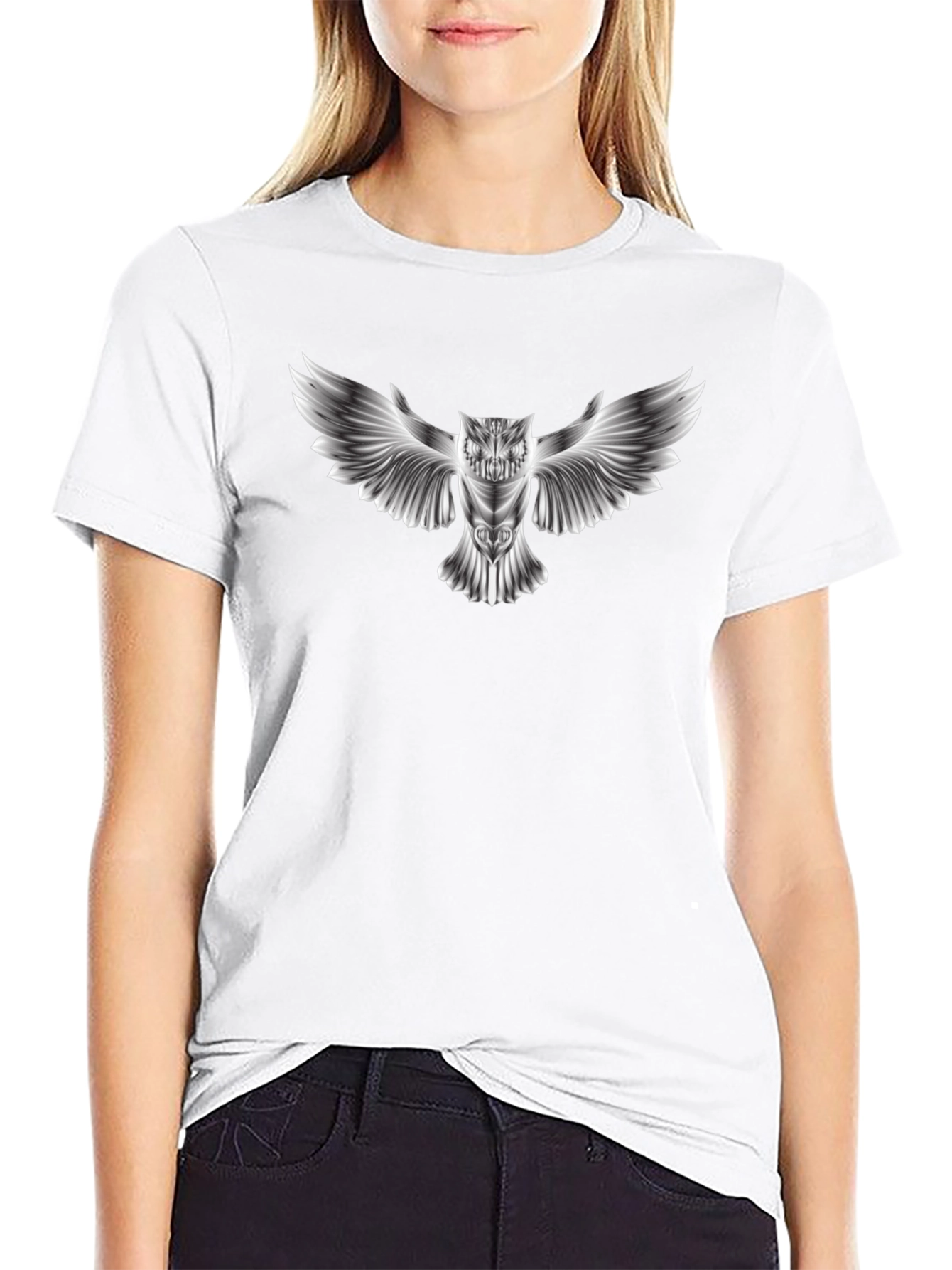 Owl Graphic Print Black T-Shirt