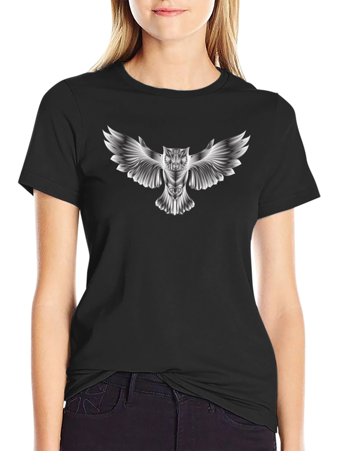 Owl Graphic Print Black T-Shirt