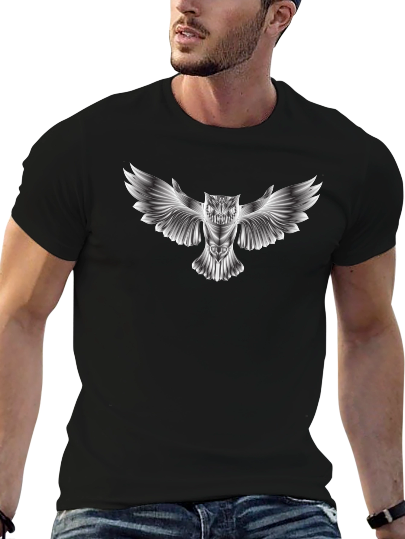 Owl Graphic Print Black T-Shirt