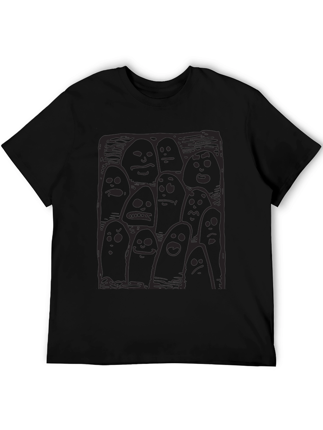 Whimsical Ghost Print Black T-Shirt