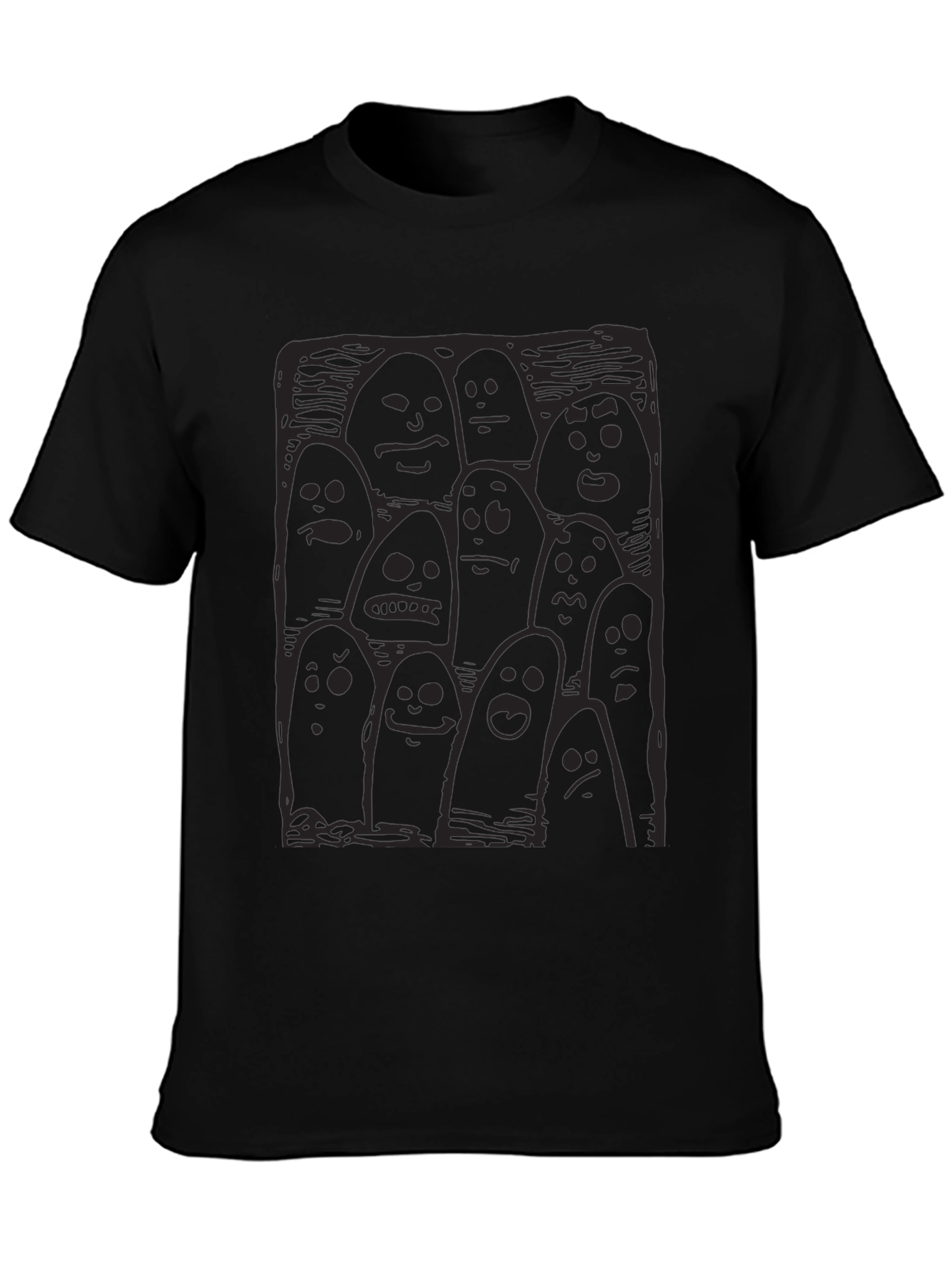 Whimsical Ghost Print Black T-Shirt