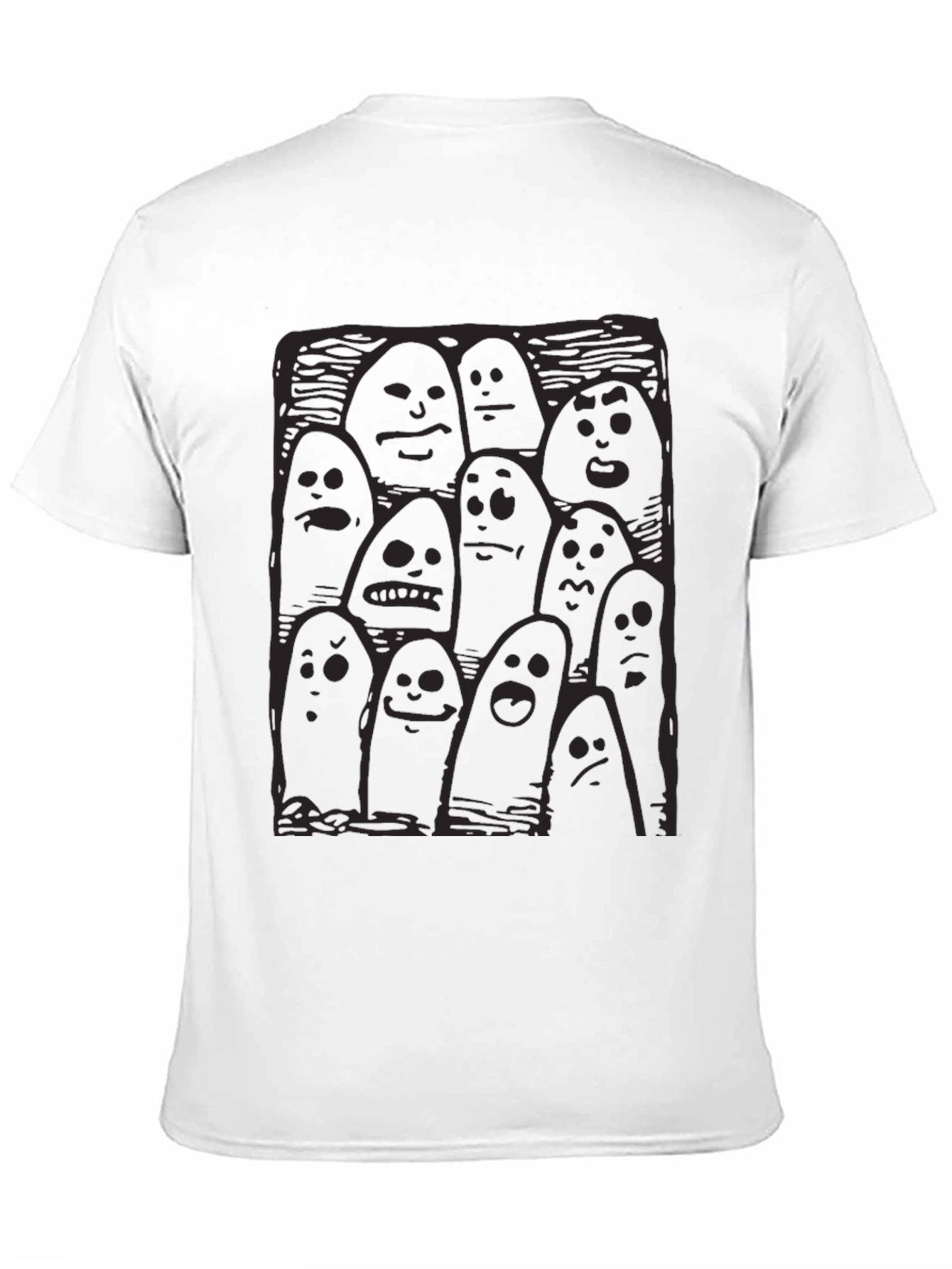 Whimsical Ghost Print Black T-Shirt