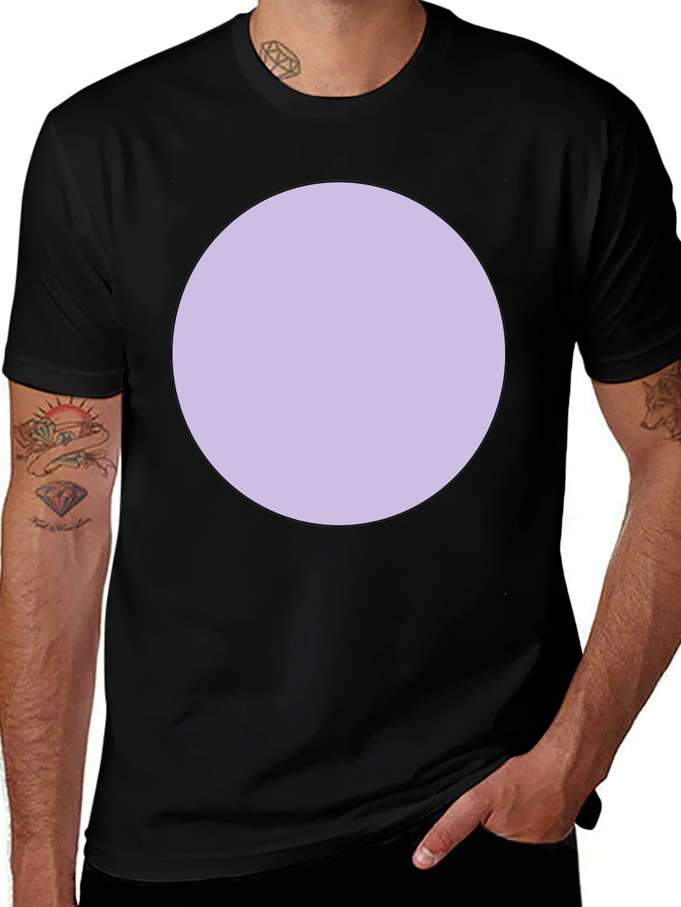 Mens Black T-Shirt with Lavender Circle Graphic