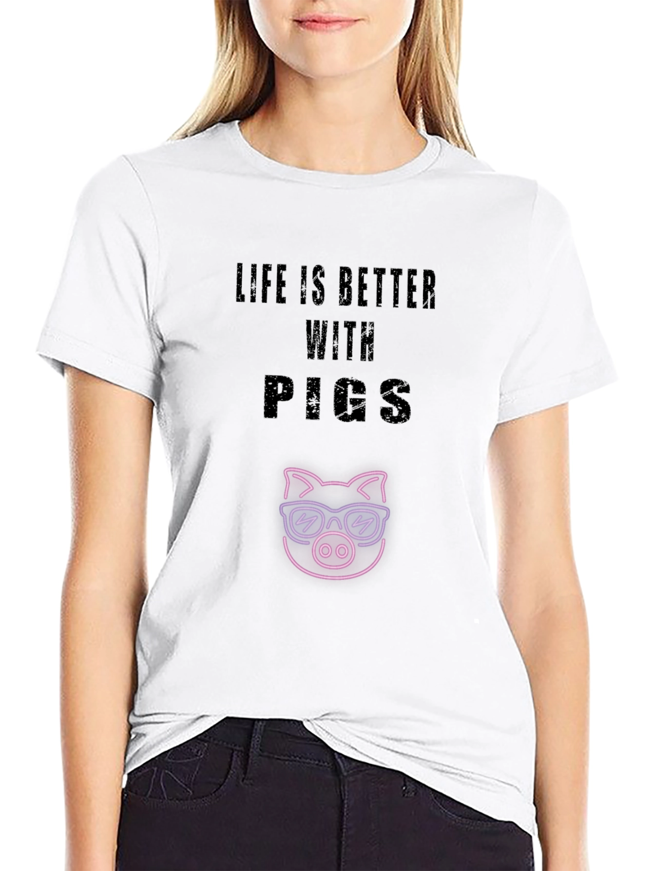 Life is Better with Pigs Black T-Shirt