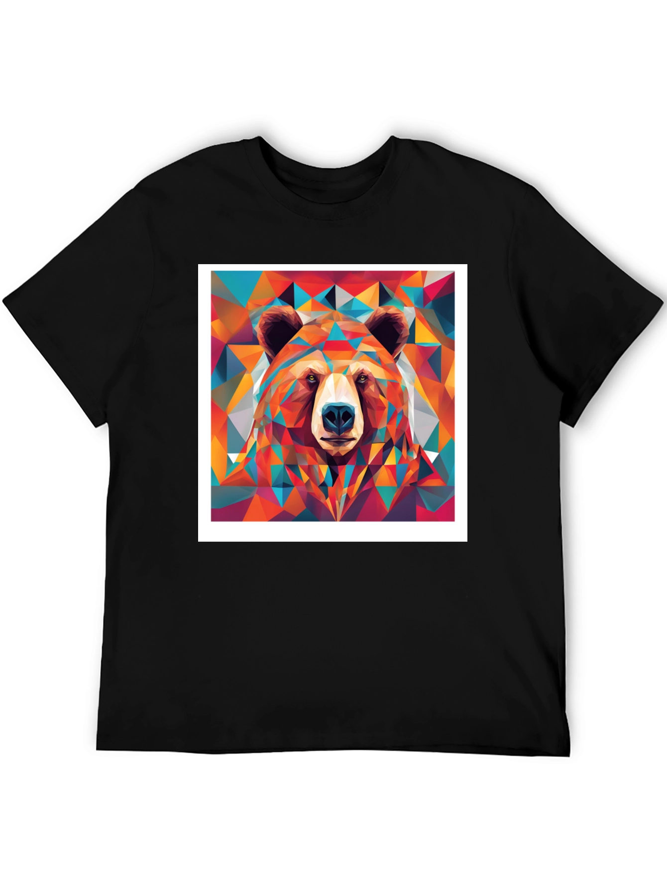 Geometric Bear Graphic Tee - Black