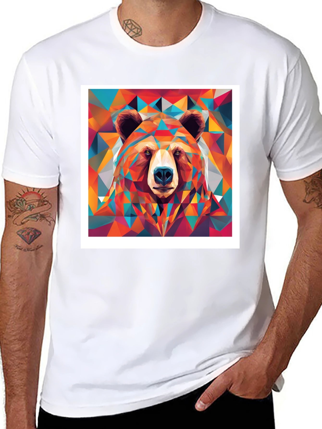 Geometric Bear Graphic Tee - Black