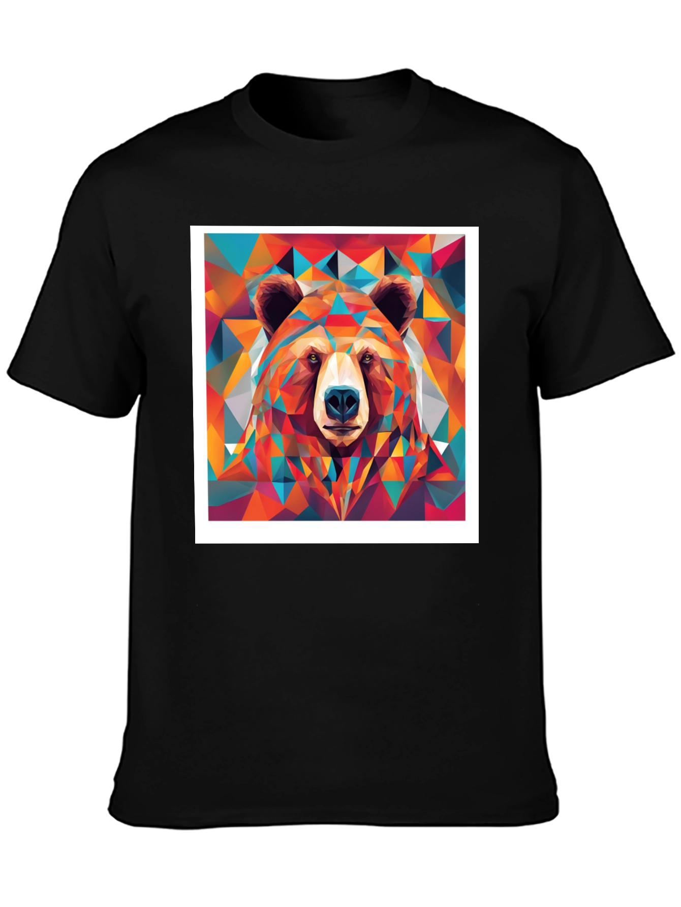Geometric Bear Graphic Tee - Black