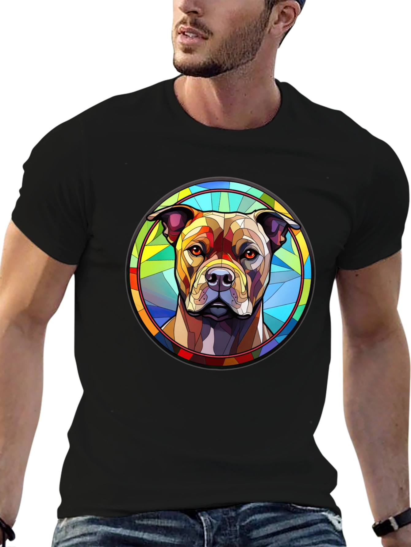 Stained Glass Dog Graphic T-Shirt
