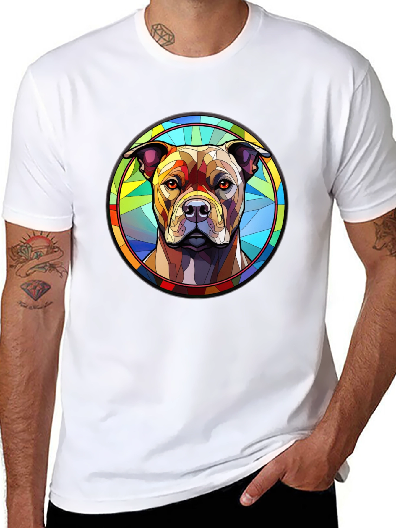 Stained Glass Dog Graphic T-Shirt