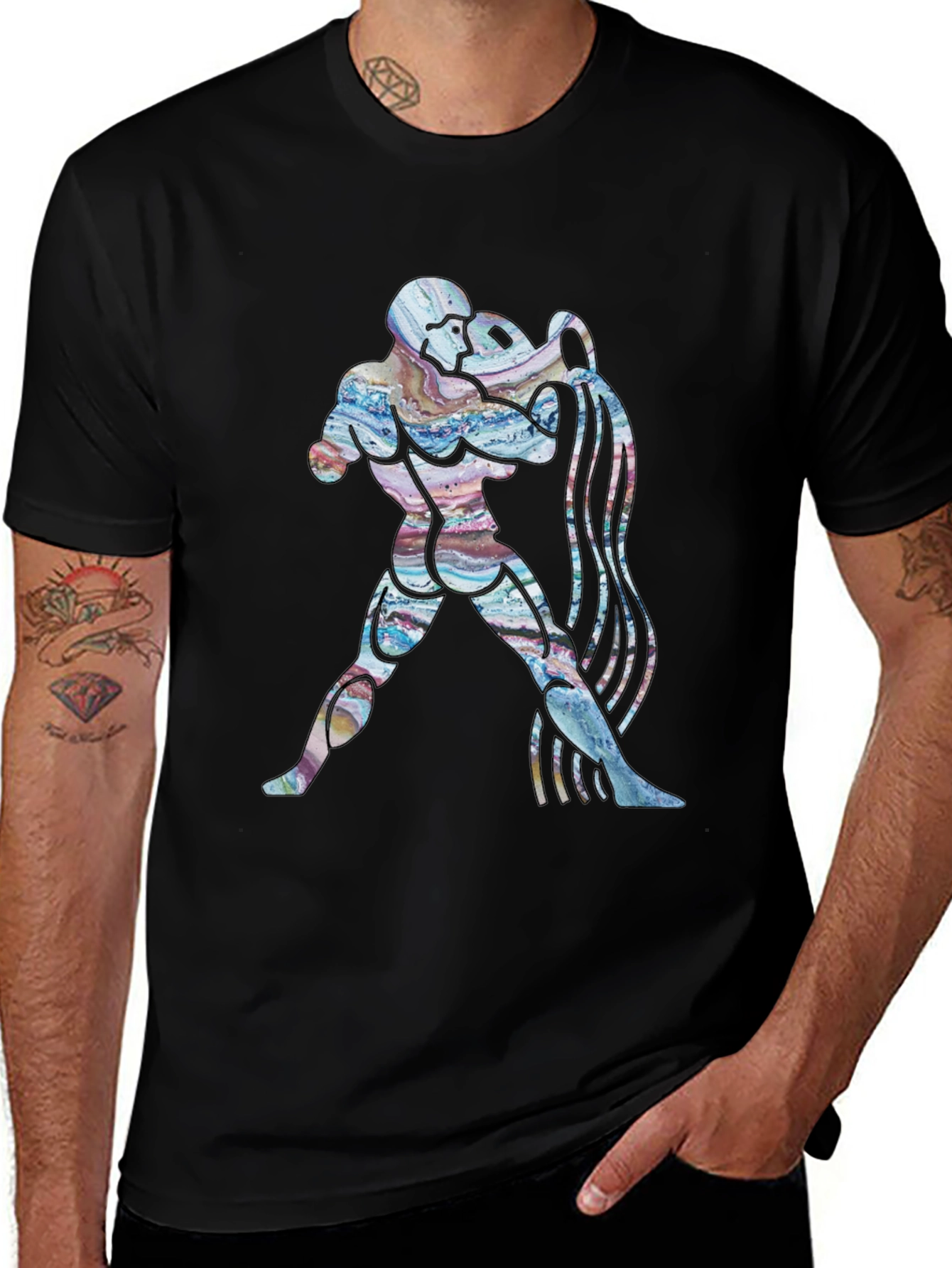 Aquarius Zodiac Graphic Tee - Black Cotton T-Shirt