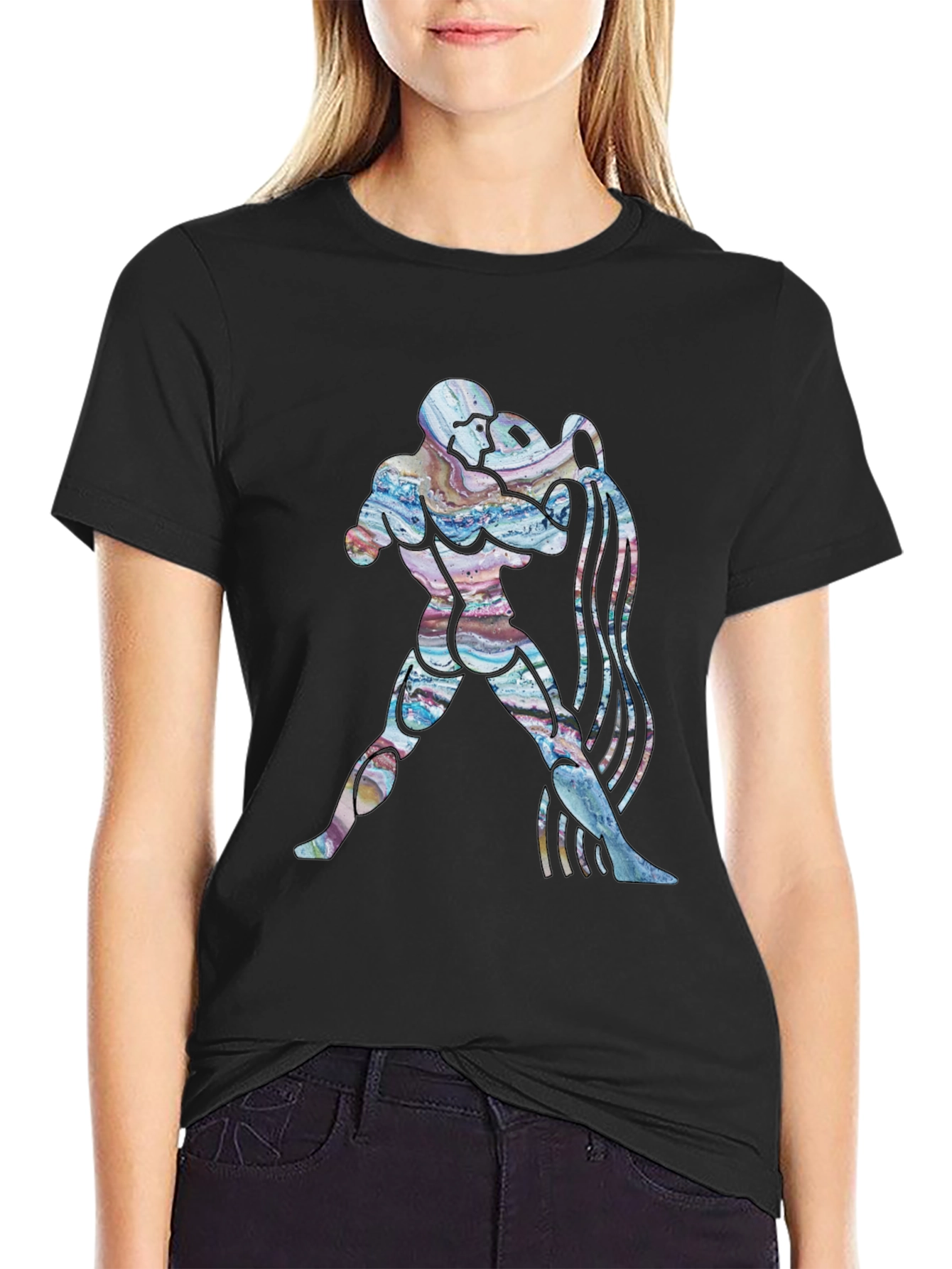 Aquarius Zodiac Graphic Tee - Black Cotton T-Shirt