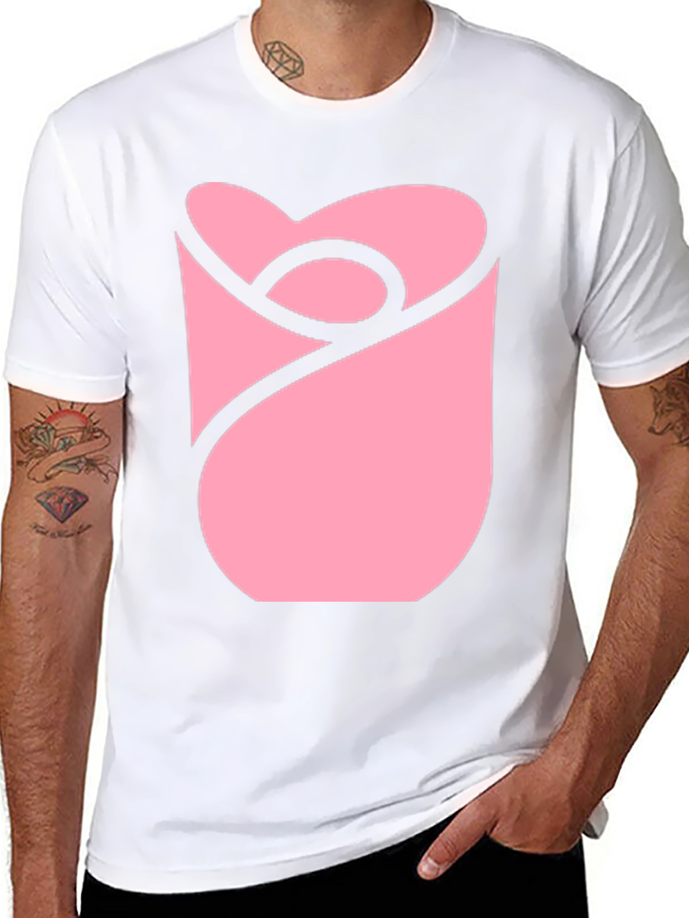 Modern Pink Rose Graphic Black T-Shirt