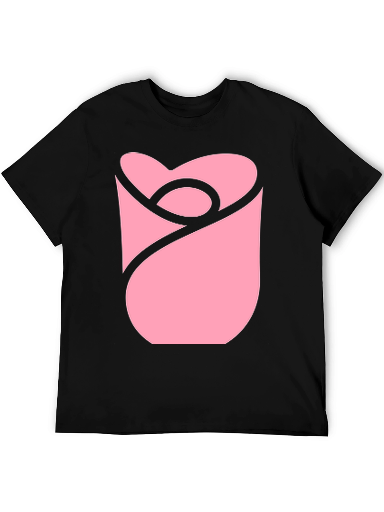 Modern Pink Rose Graphic Black T-Shirt