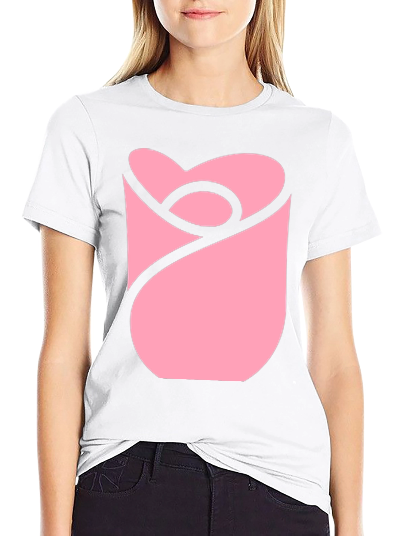 Modern Pink Rose Graphic Black T-Shirt