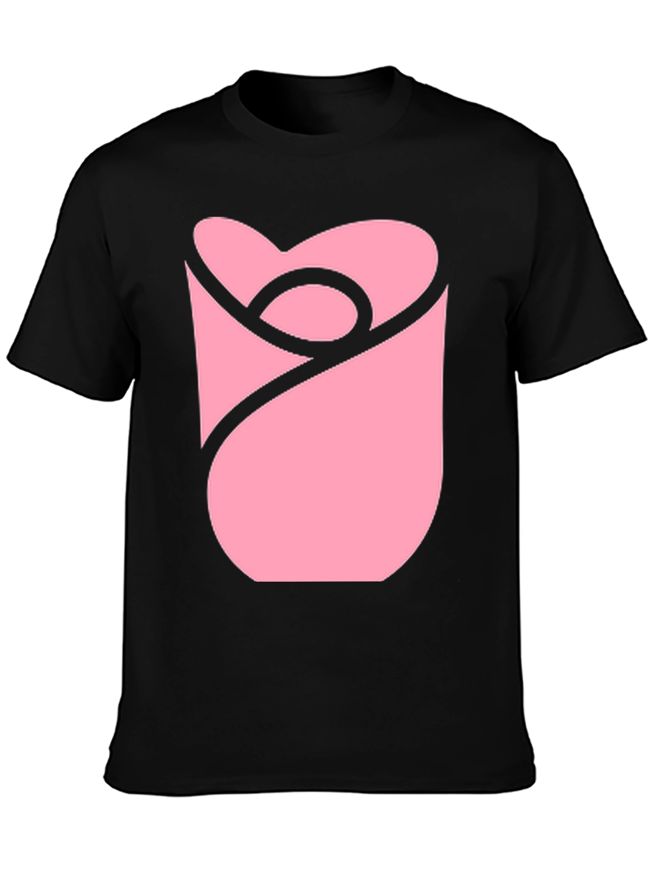 Modern Pink Rose Graphic Black T-Shirt