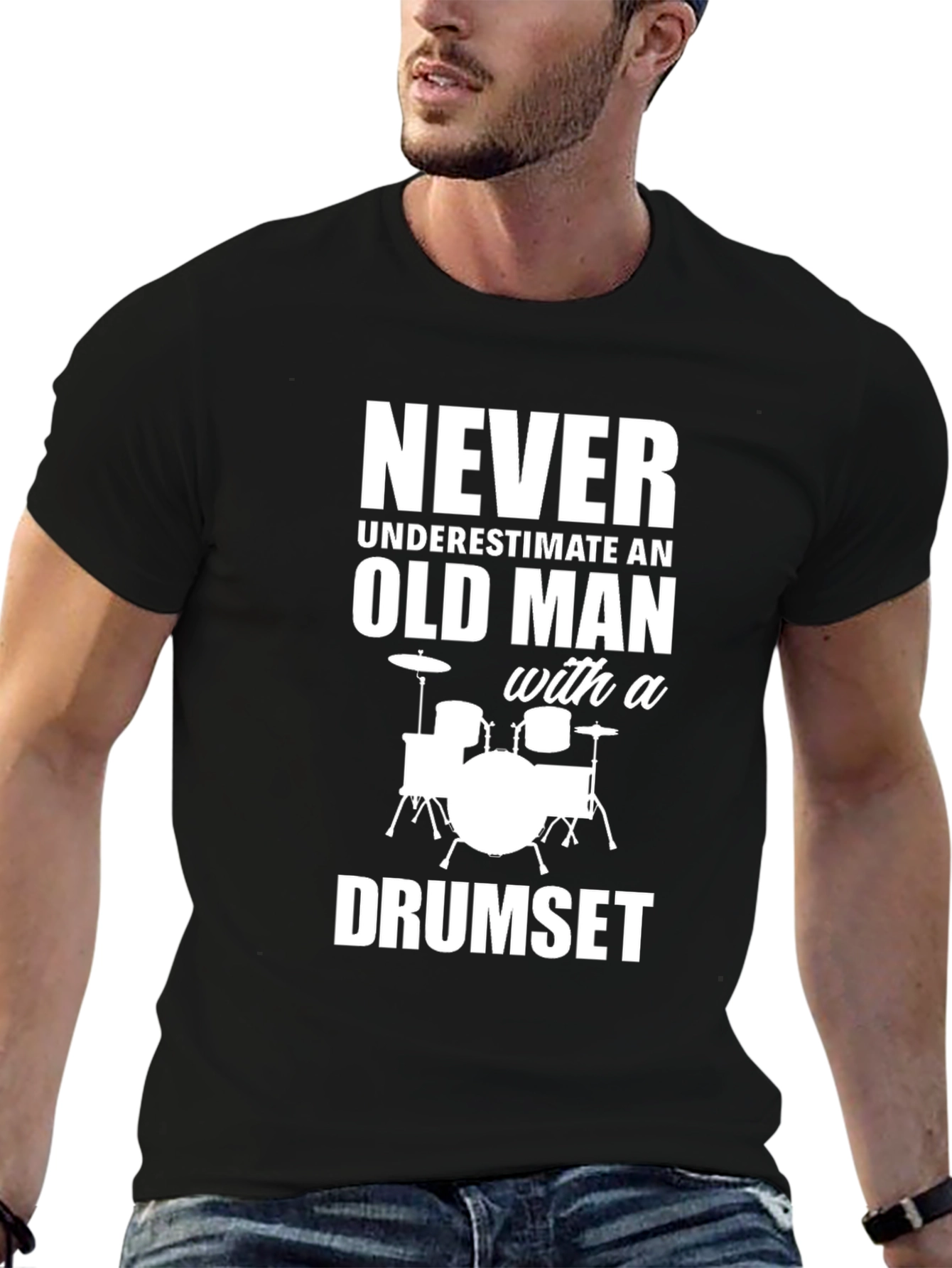 Funny Drummer T-Shirt - Old Man Drumset