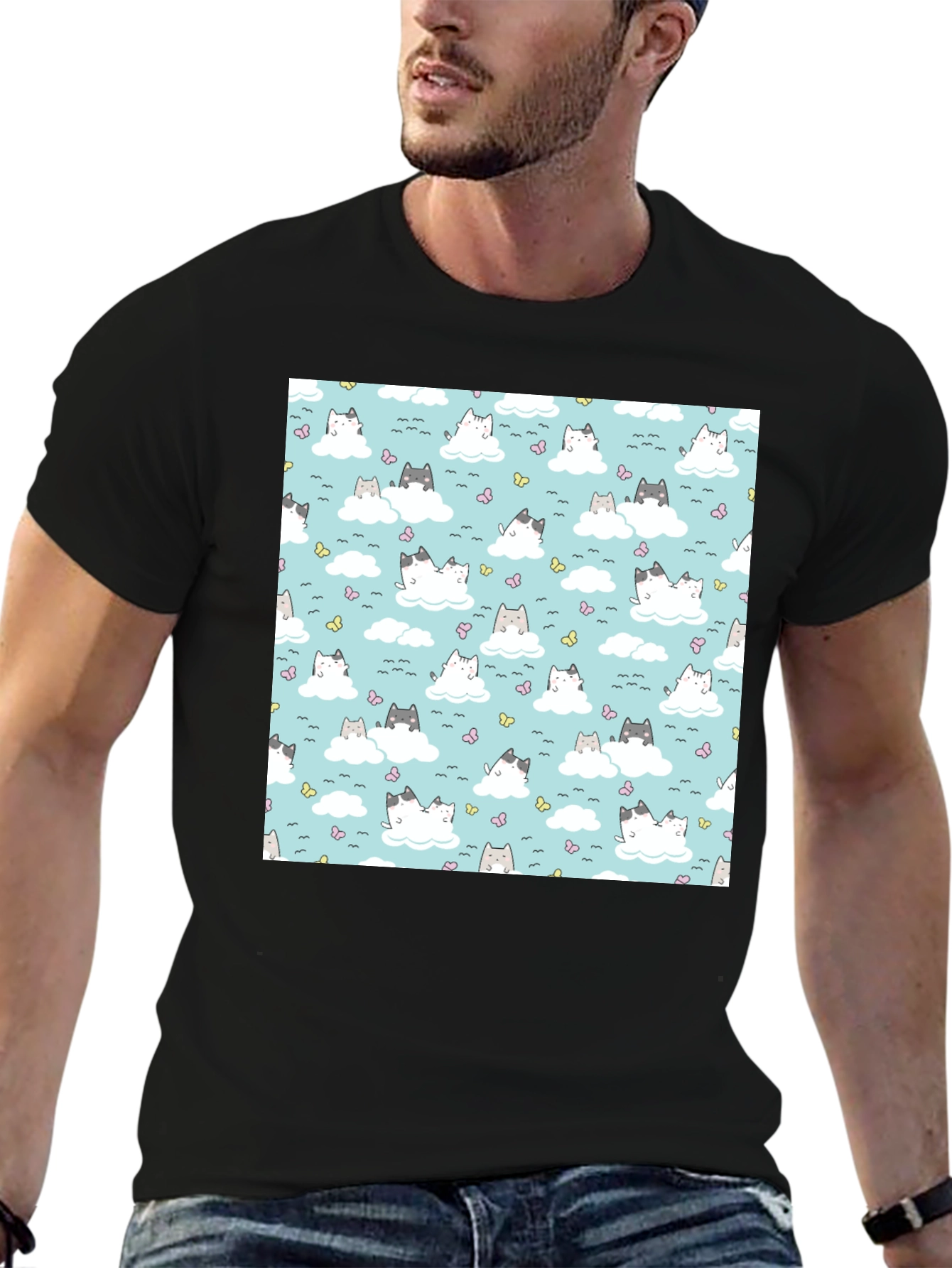 Cute Cats On Cloud Pattern T-Shirt