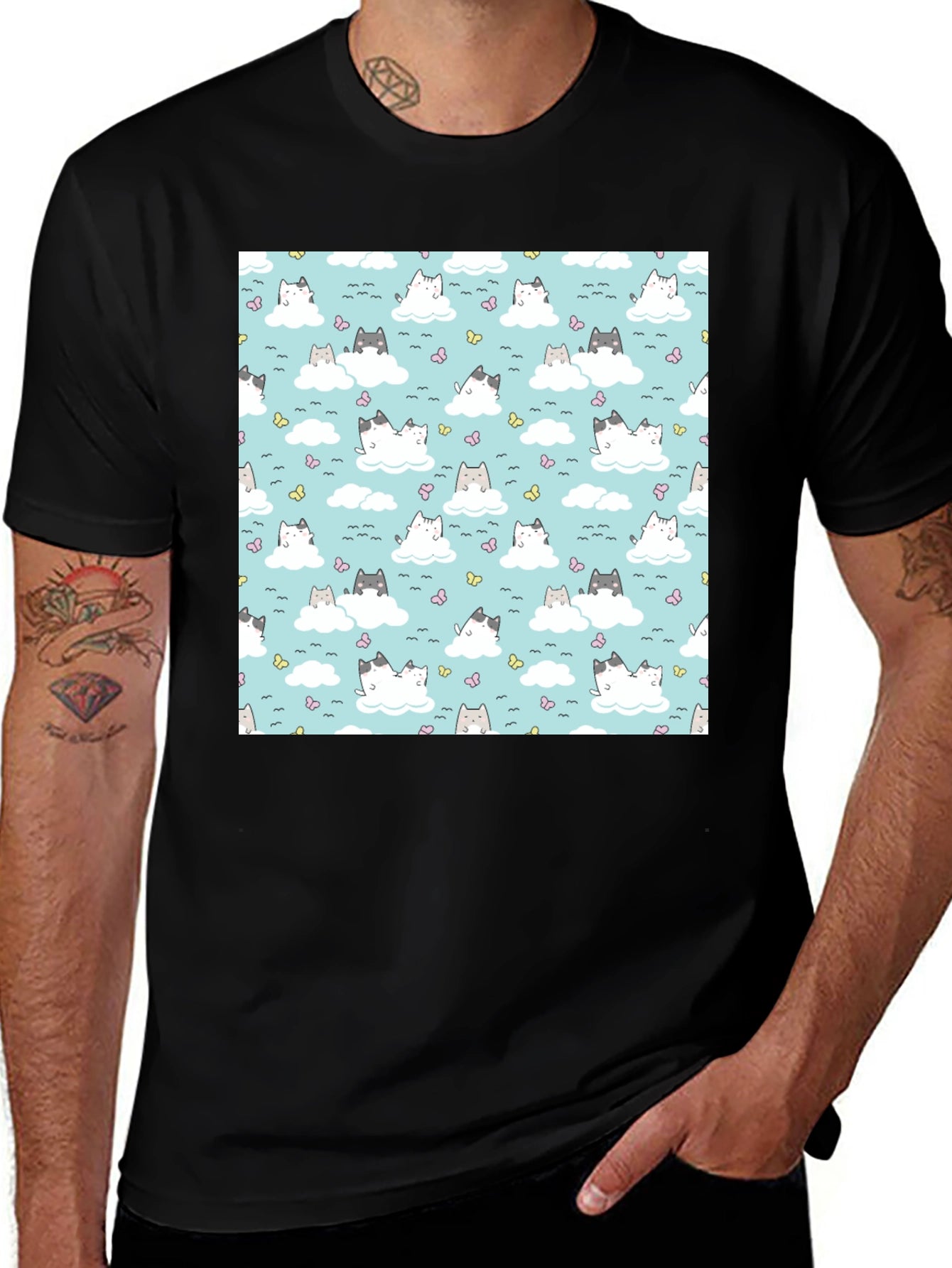 Cute Cats On Cloud Pattern T-Shirt