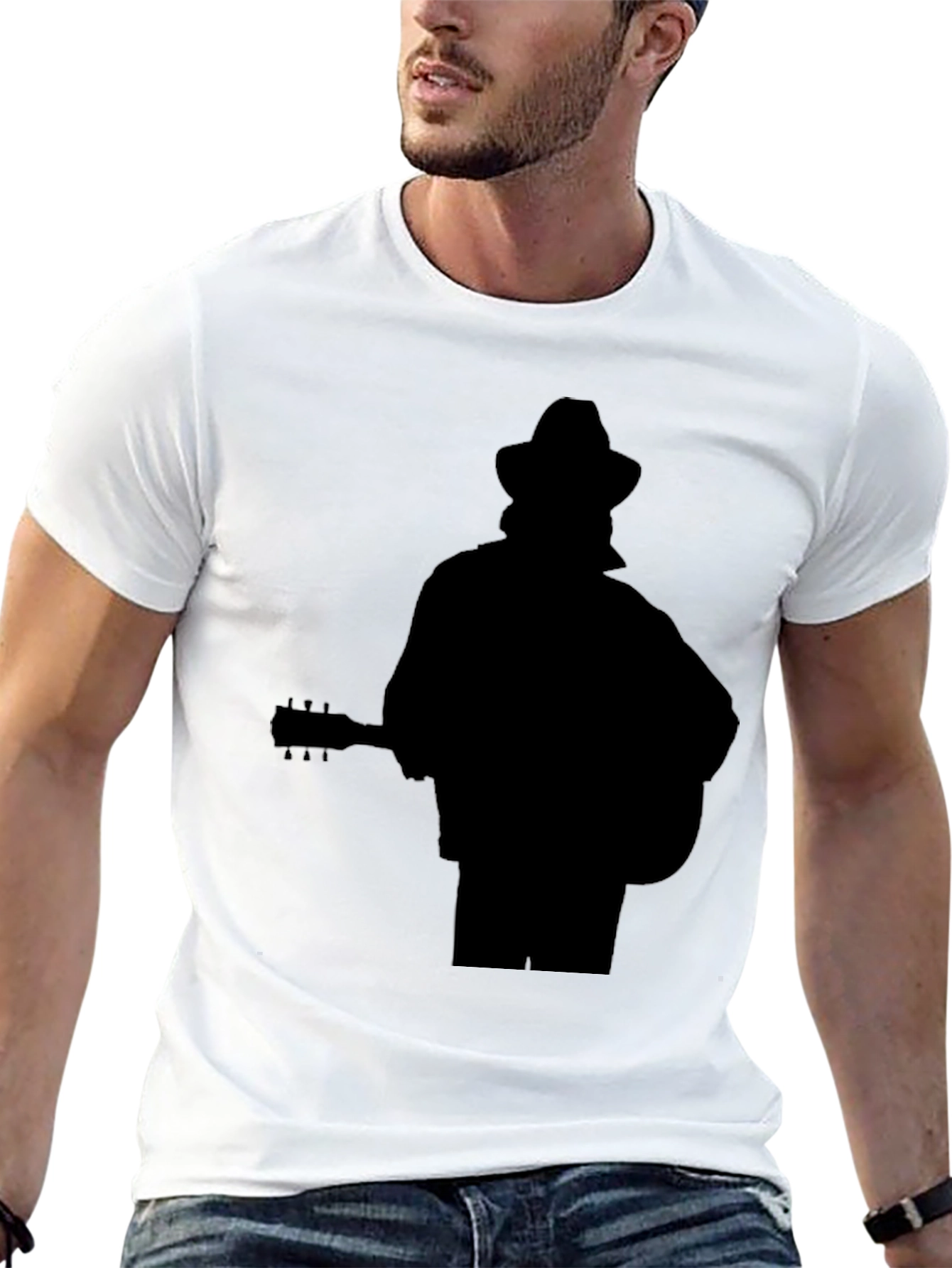 Musician Silhouette Graphic Tee - Black Cotton Casual Shirt