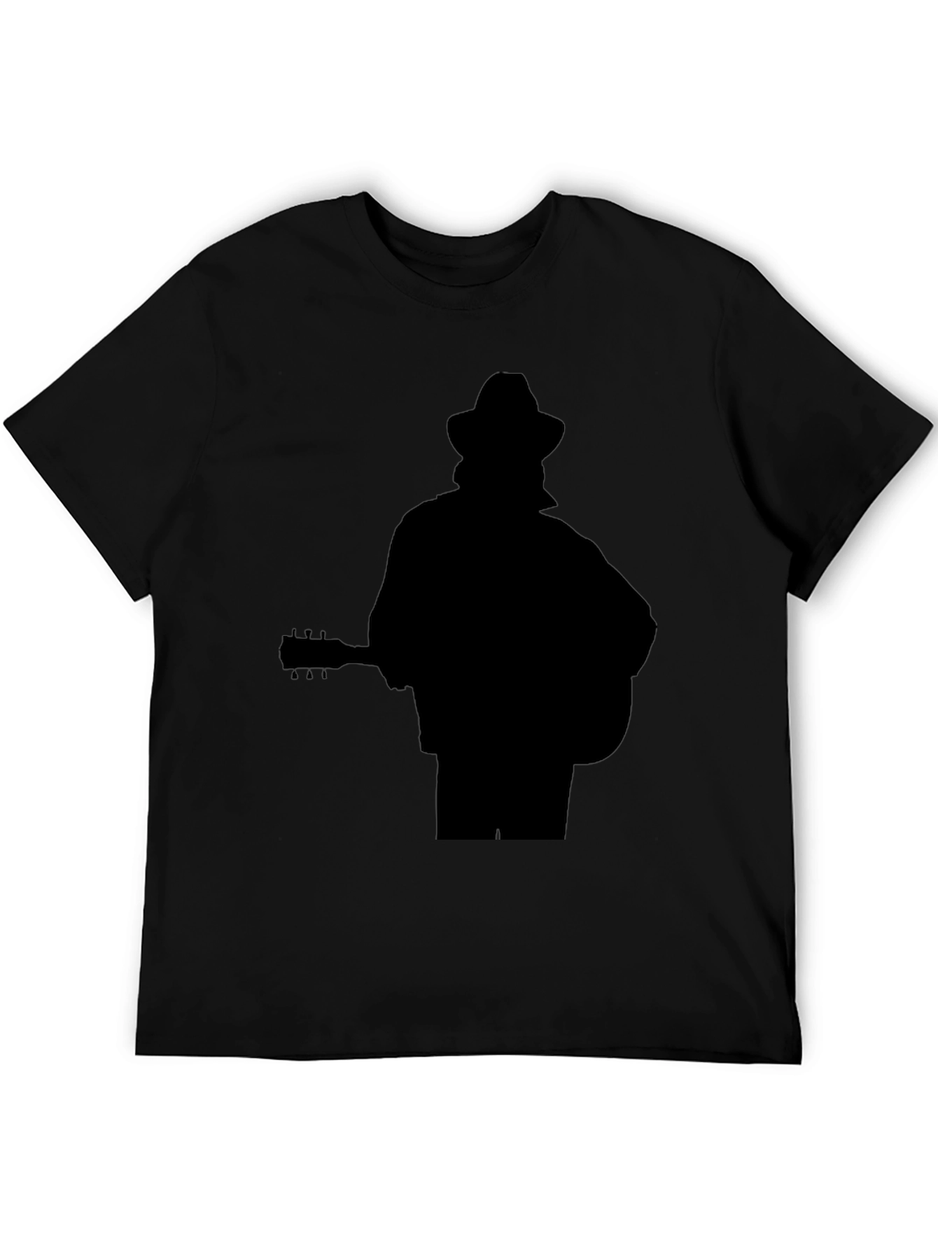 Musician Silhouette Graphic Tee - Black Cotton Casual Shirt