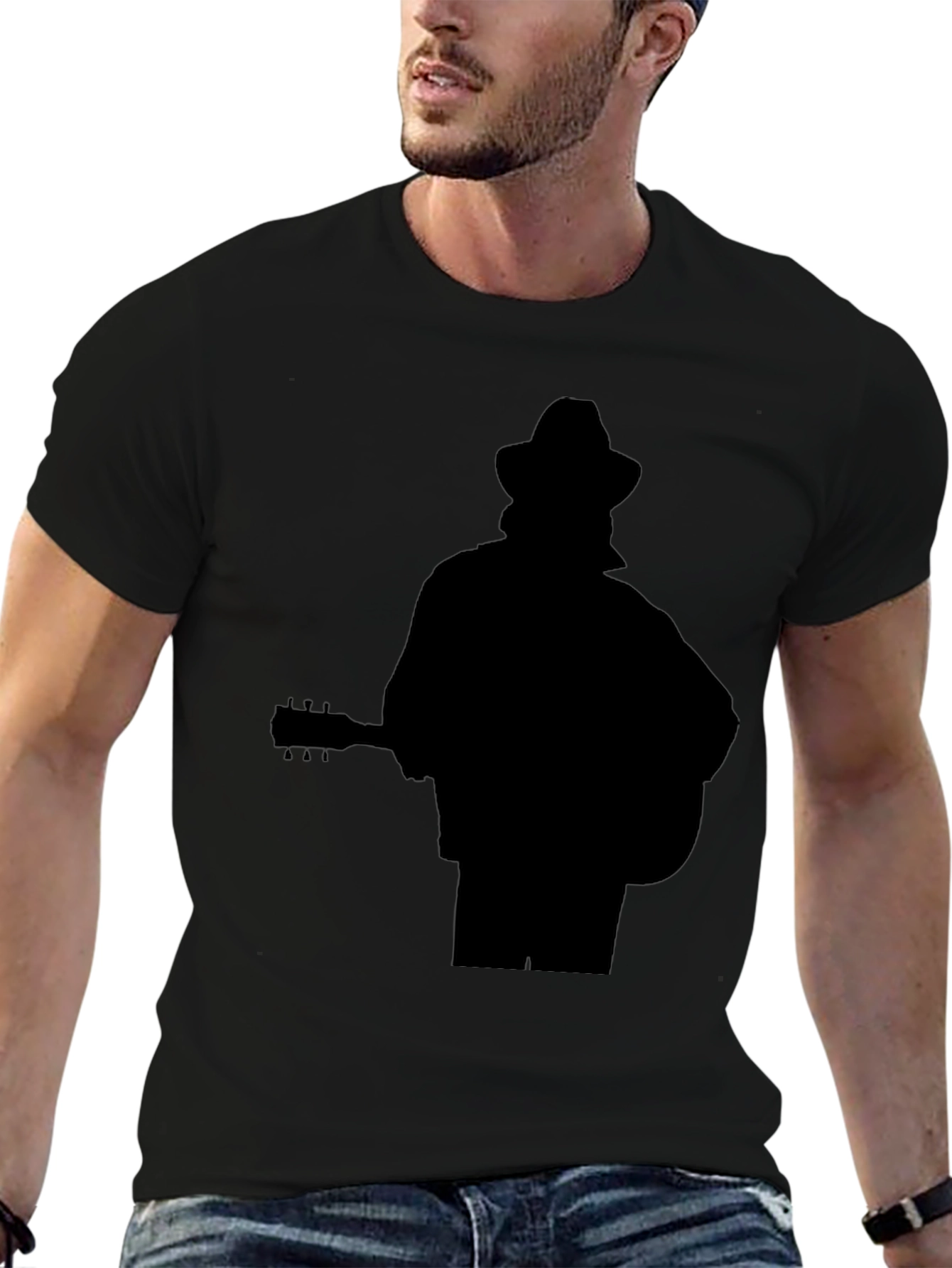 Musician Silhouette Graphic Tee - Black Cotton Casual Shirt