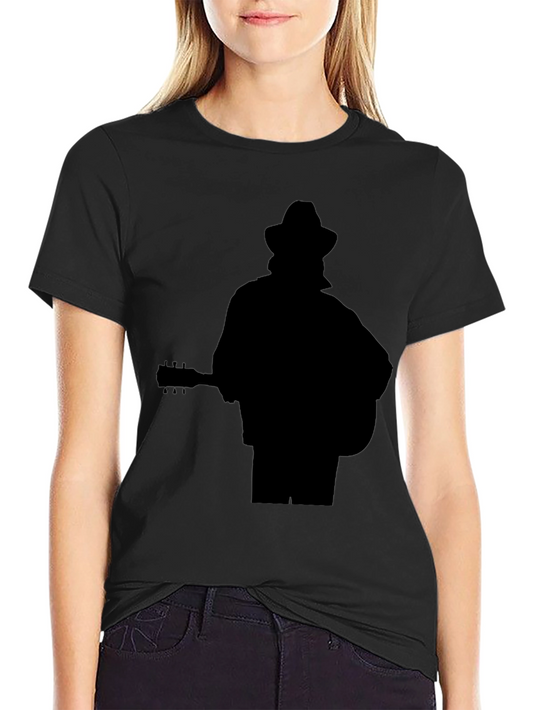 Musician Silhouette Graphic Tee - Black Cotton Casual Shirt