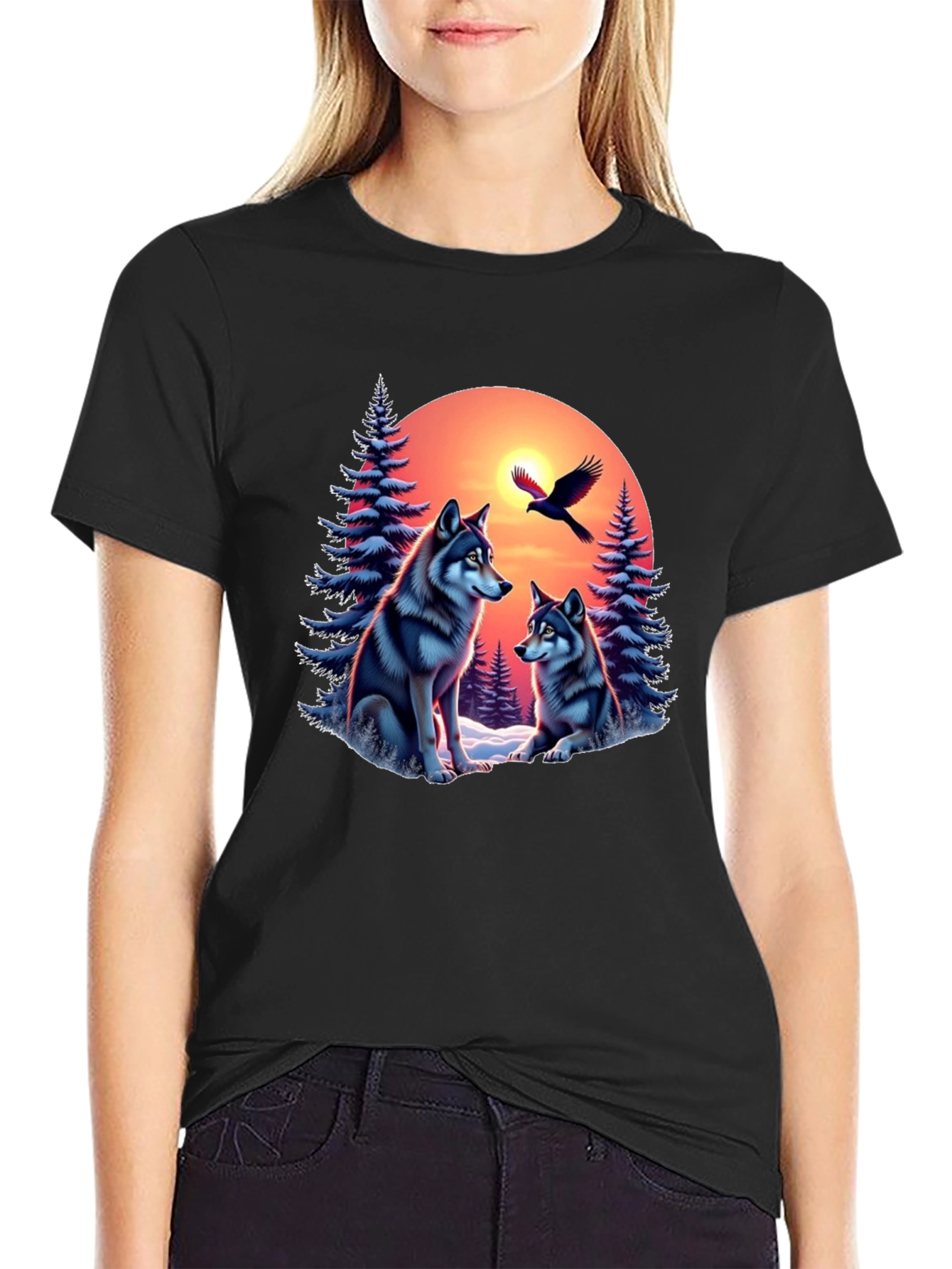 Wolf Sunset Graphic Tee - Nature Inspired Design