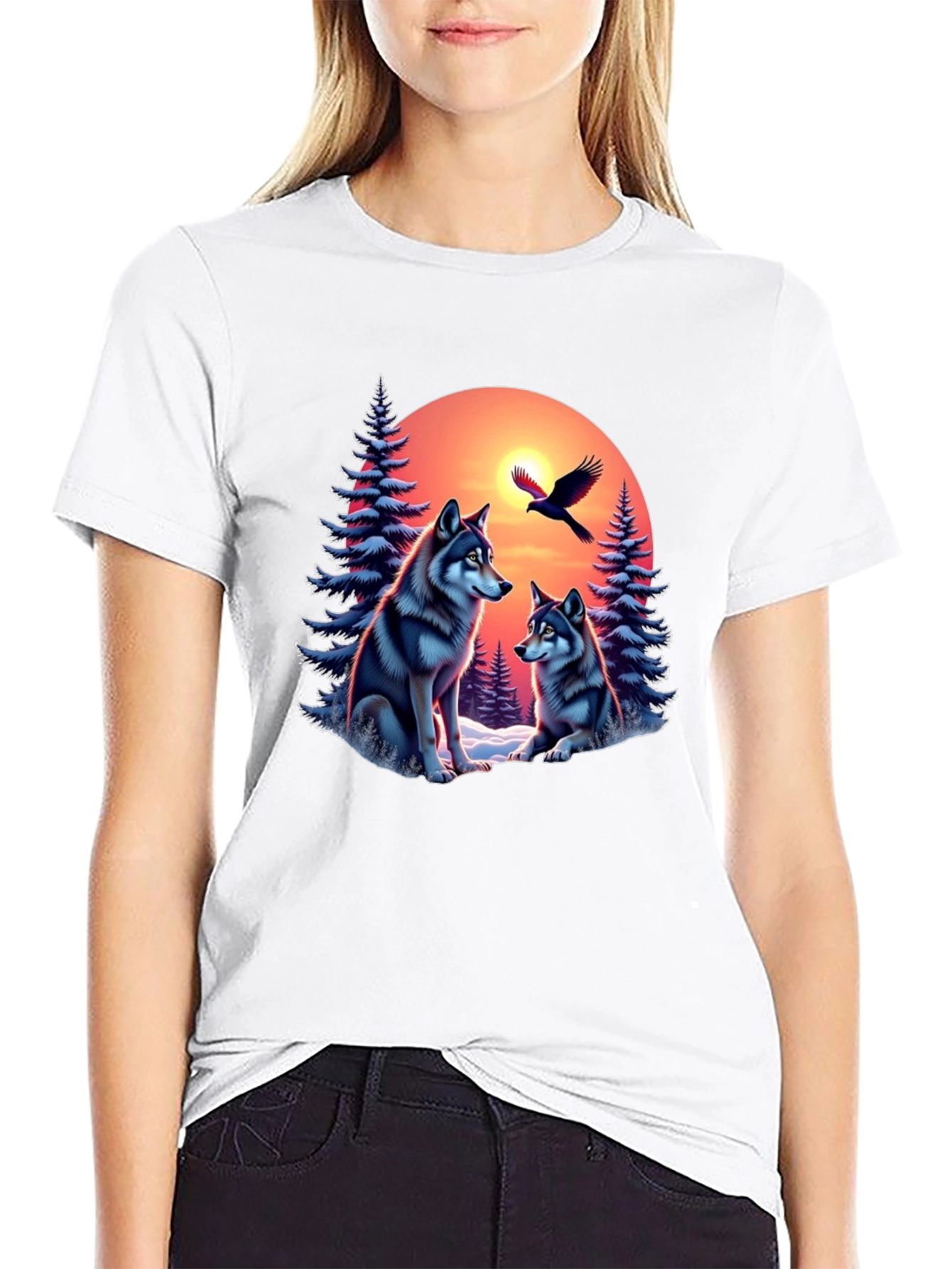 Wolf Sunset Graphic Tee - Nature Inspired Design