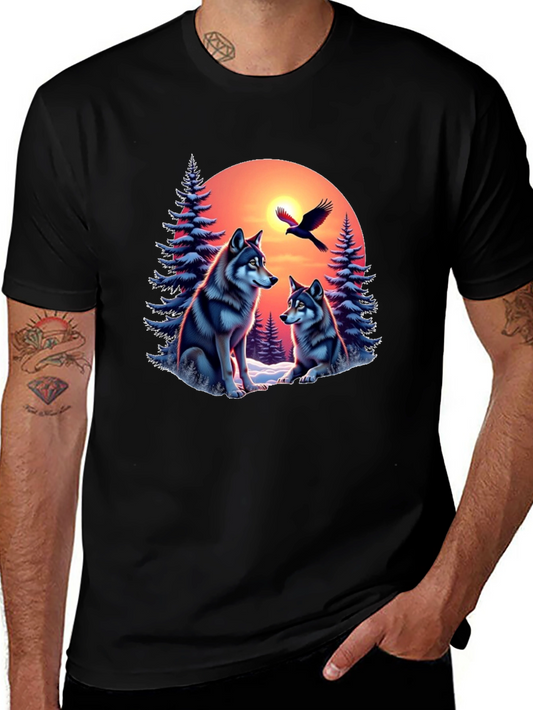 Wolf Sunset Graphic Tee - Nature Inspired Design