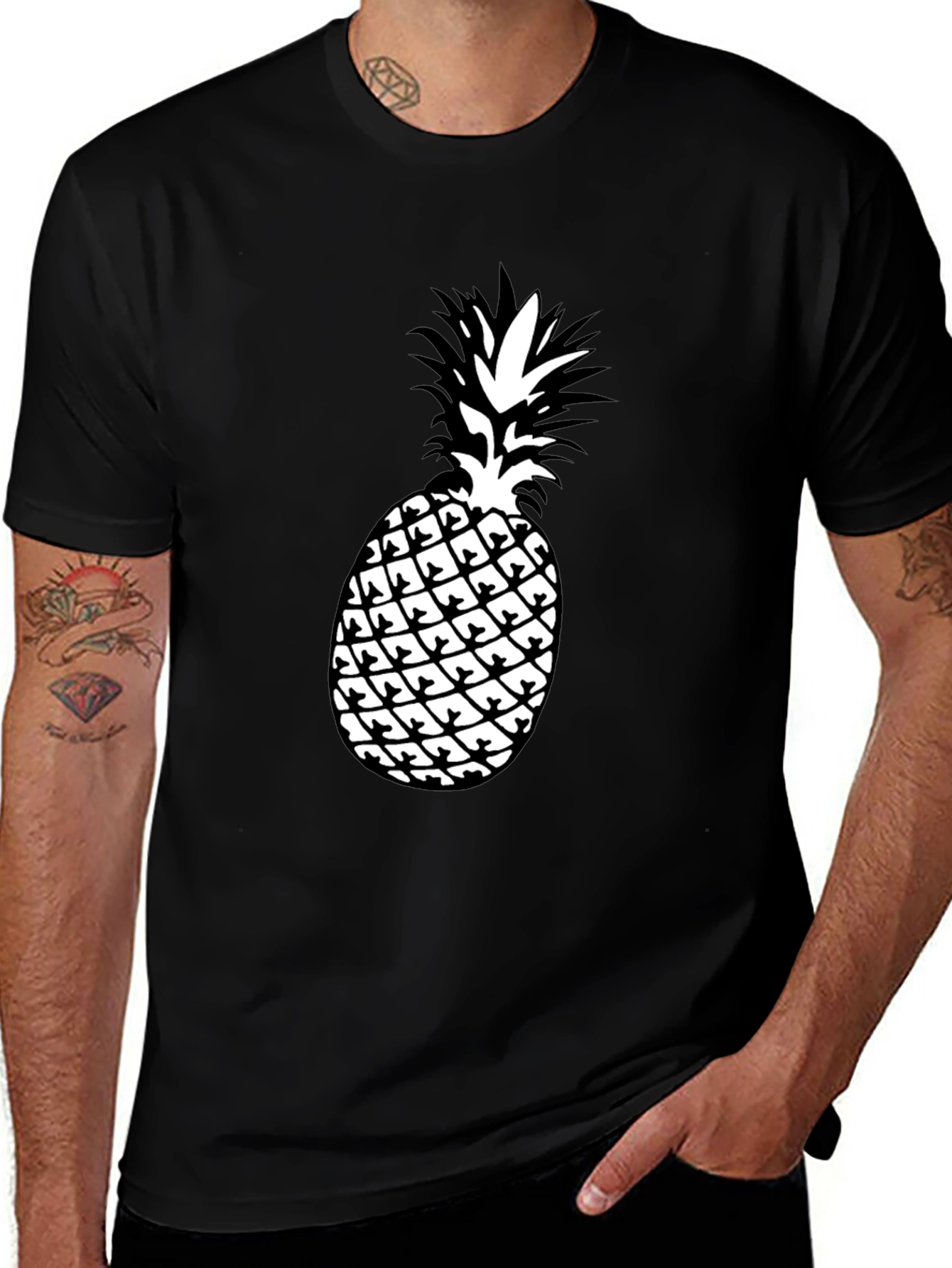 Black Pineapple Graphic Tee - Tropical Style