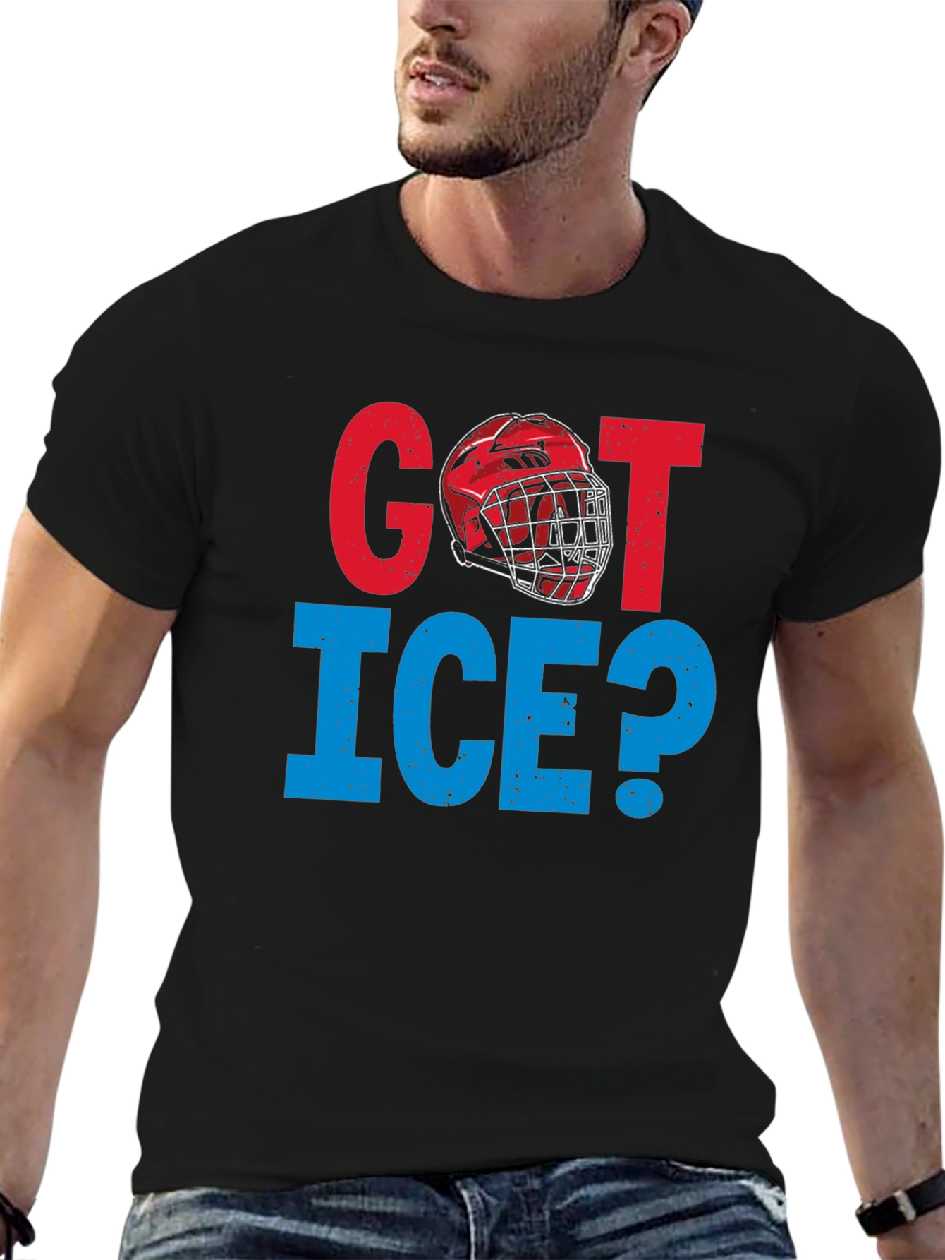 Got Ice? Hockey Graphic Tee - Black Cotton T-Shirt