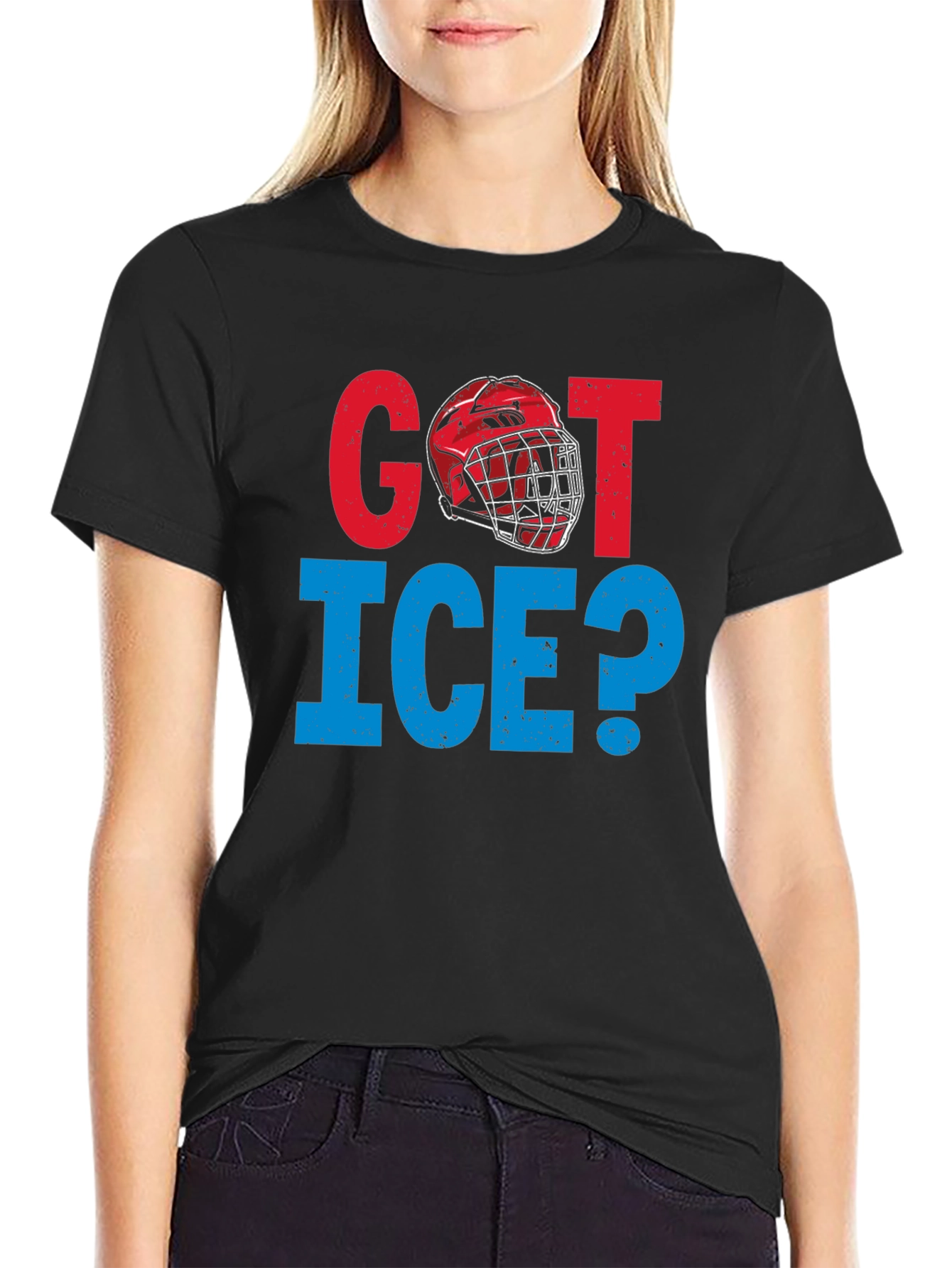 Got Ice? Hockey Graphic Tee - Black Cotton T-Shirt