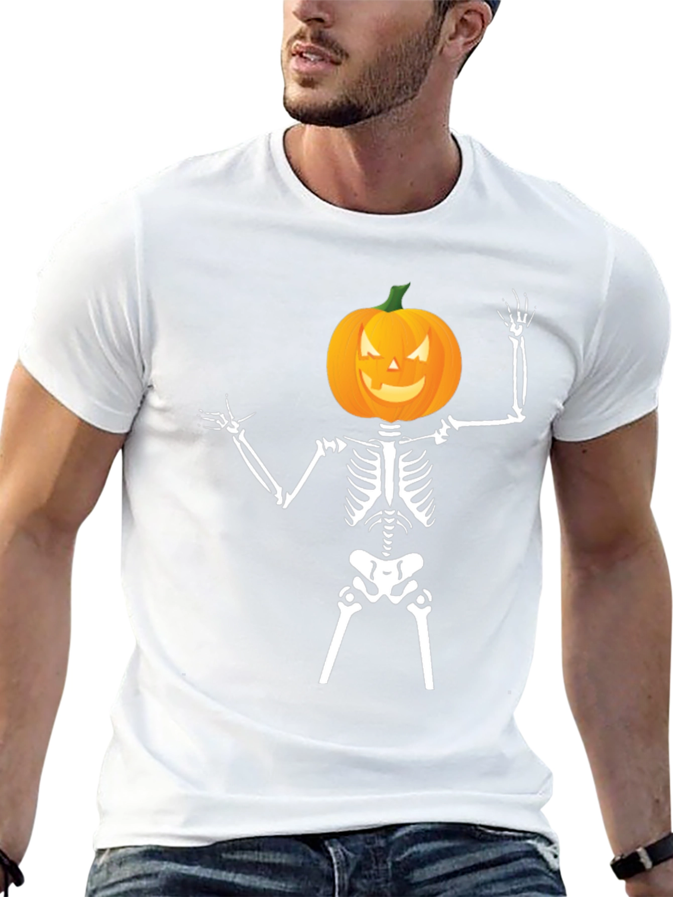 Halloween Skeleton Pumpkin Head T-Shirt