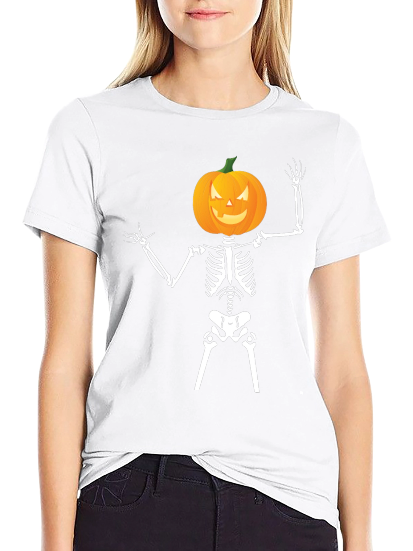 Halloween Skeleton Pumpkin Head T-Shirt