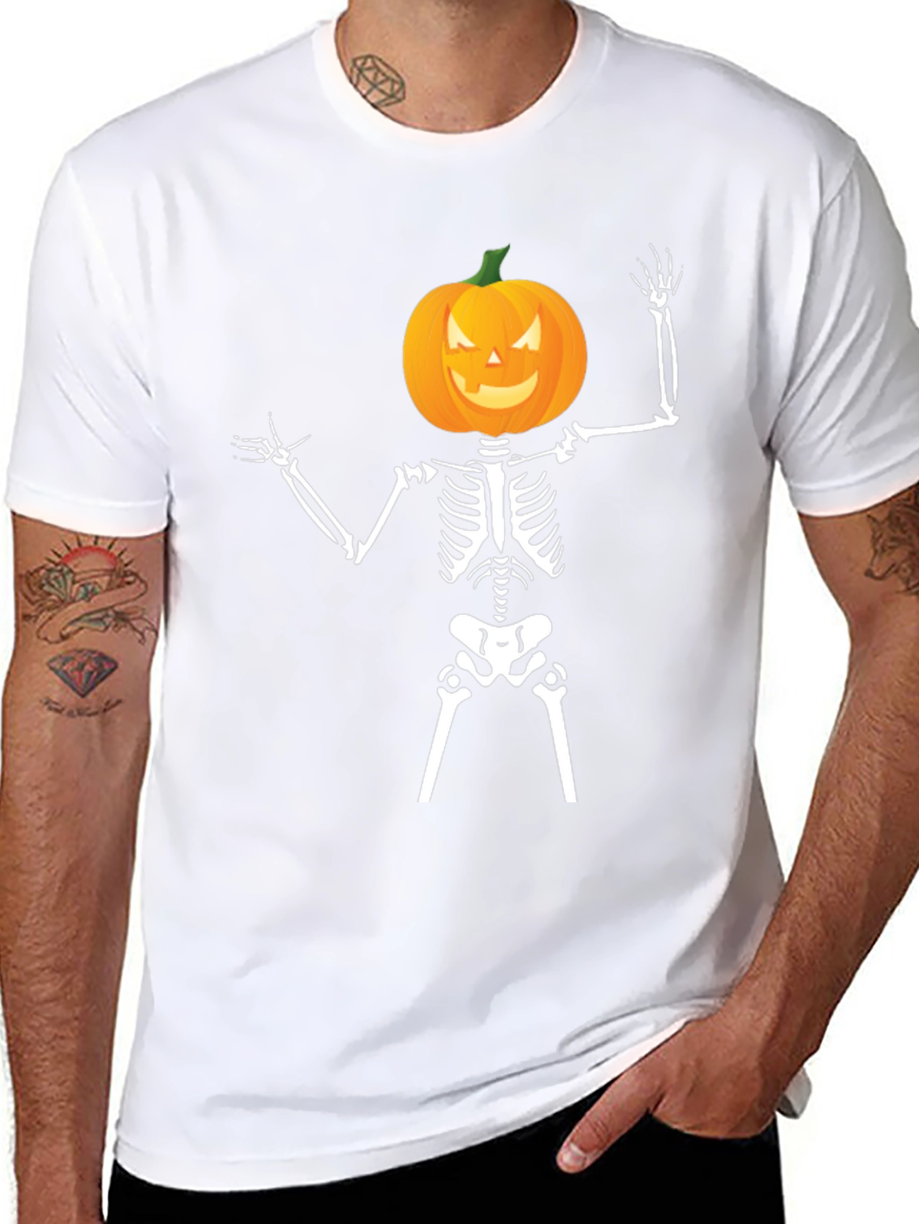 Halloween Skeleton Pumpkin Head T-Shirt