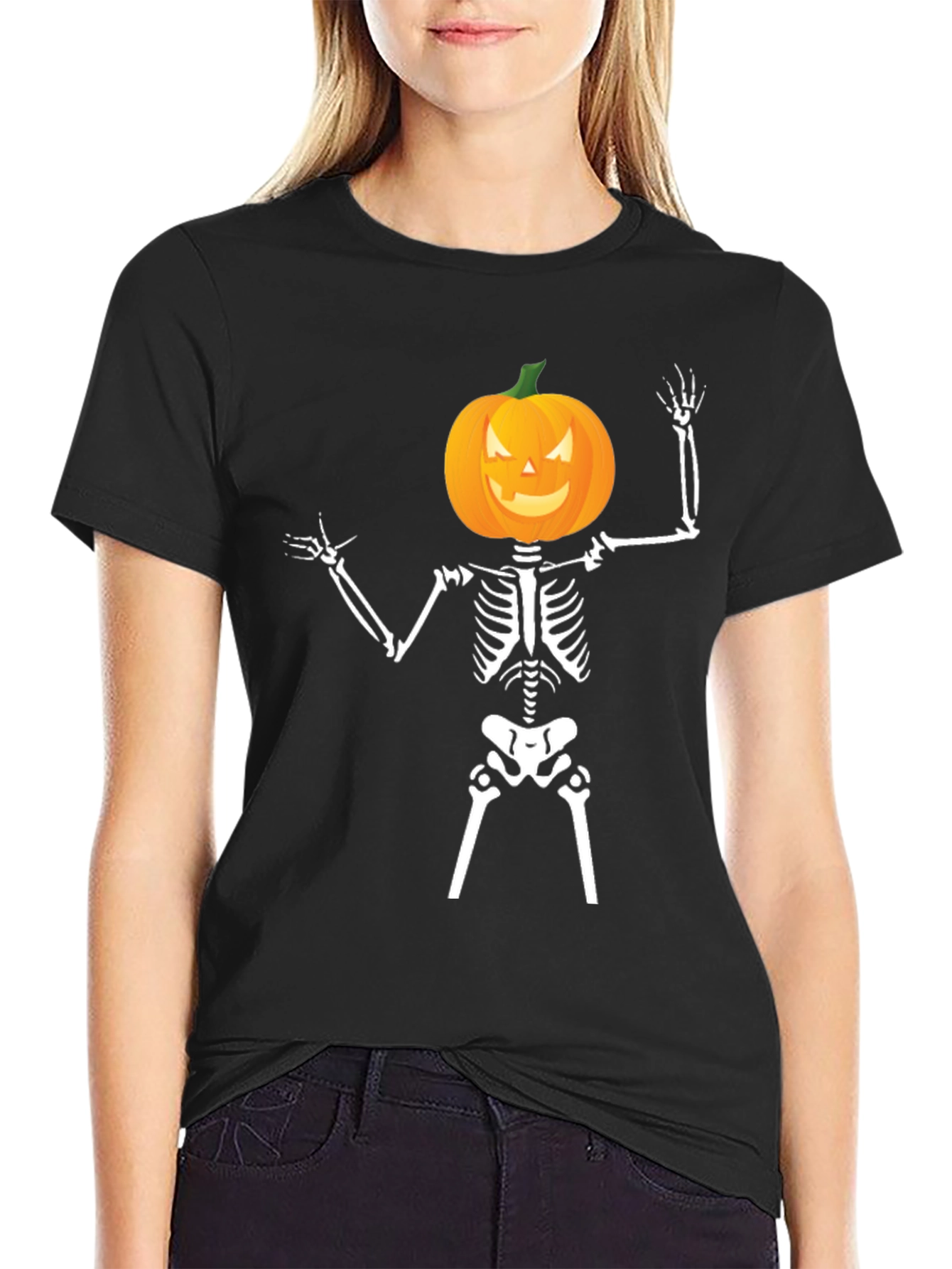 Halloween Skeleton Pumpkin Head T-Shirt