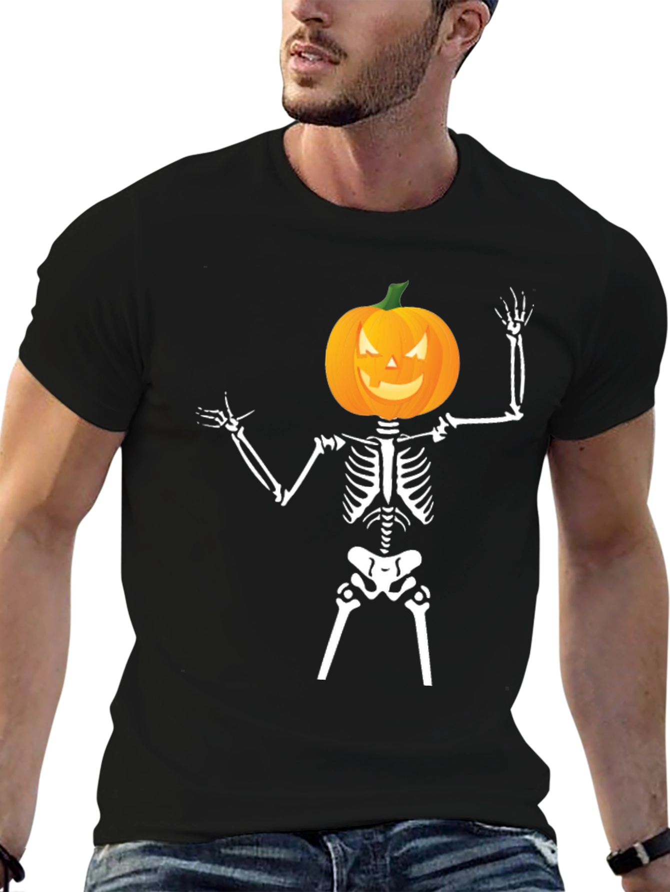 Halloween Skeleton Pumpkin Head T-Shirt