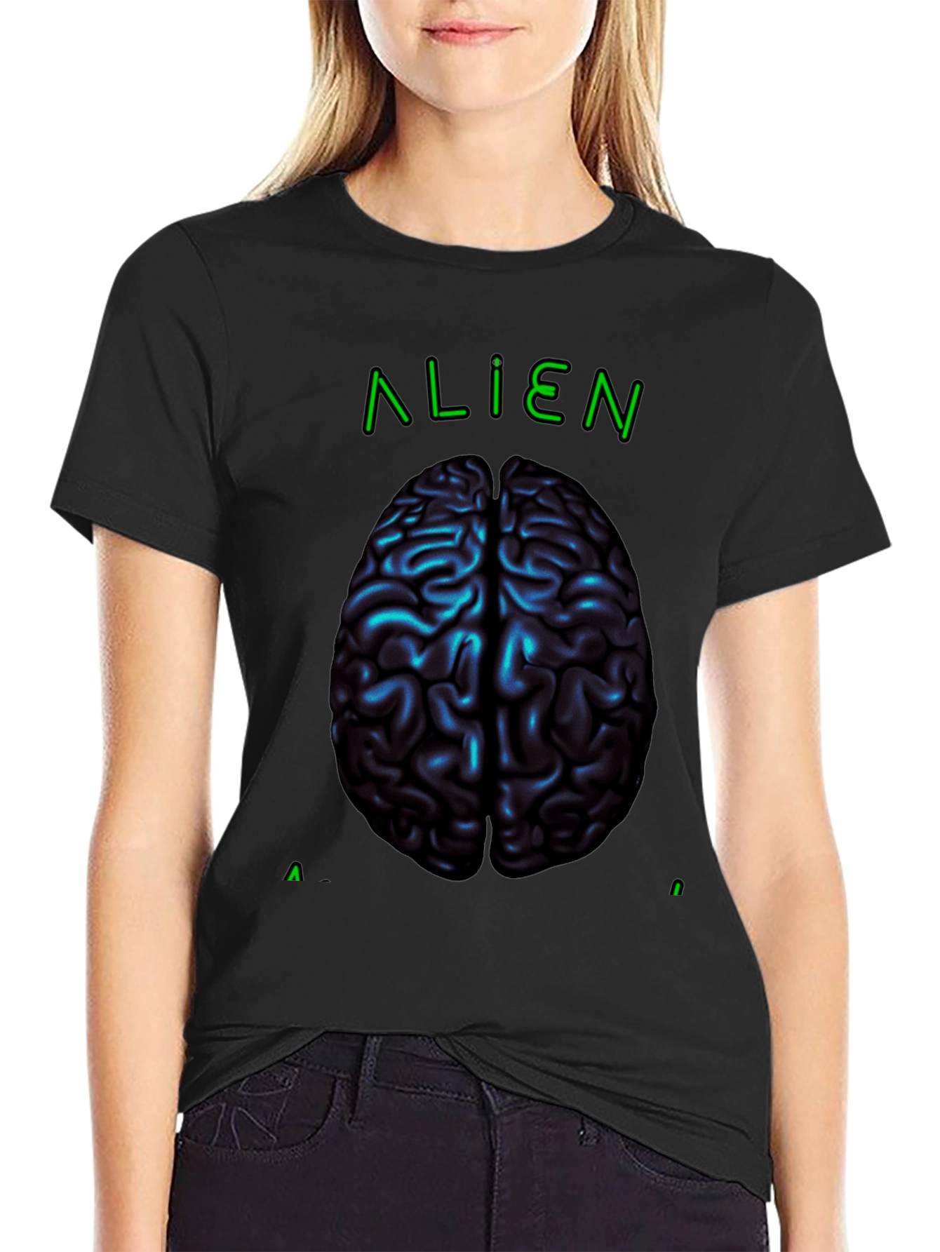 Alien Brain Graphic Tee - Black Cotton T-Shirt