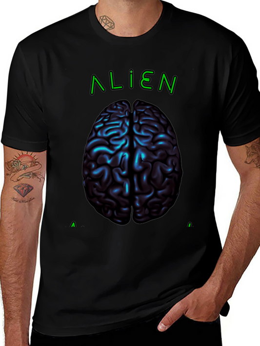 Alien Brain Graphic Tee - Black Cotton T-Shirt