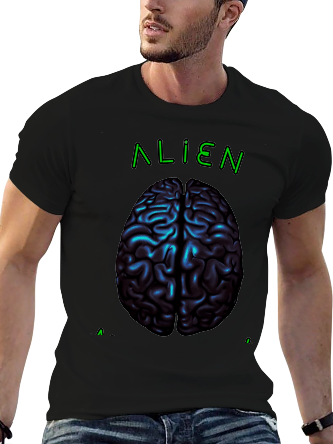 Alien Brain Graphic Tee - Black Cotton T-Shirt