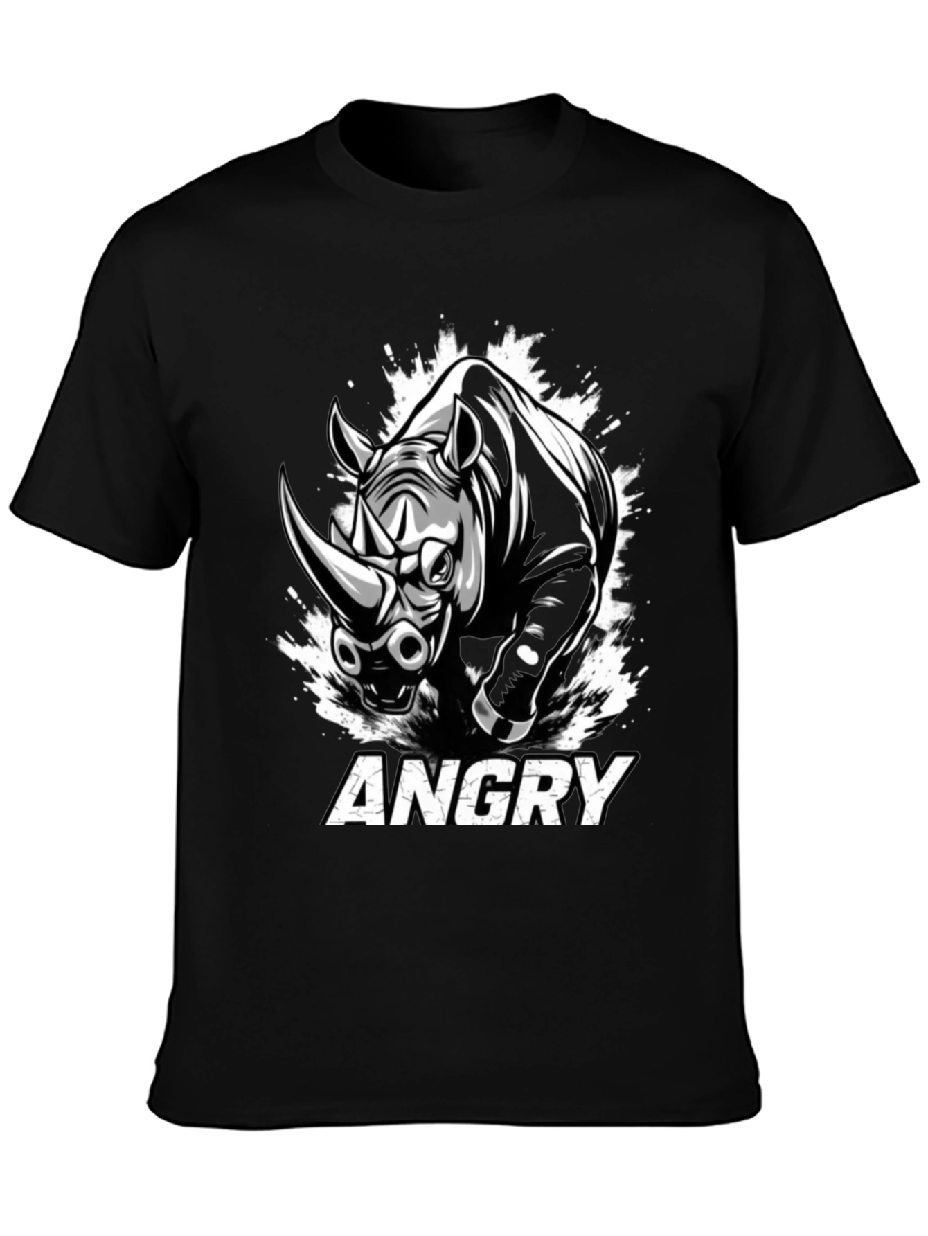 Angry Rhino Graphic Tee - Mens Black Cotton T-Shirt