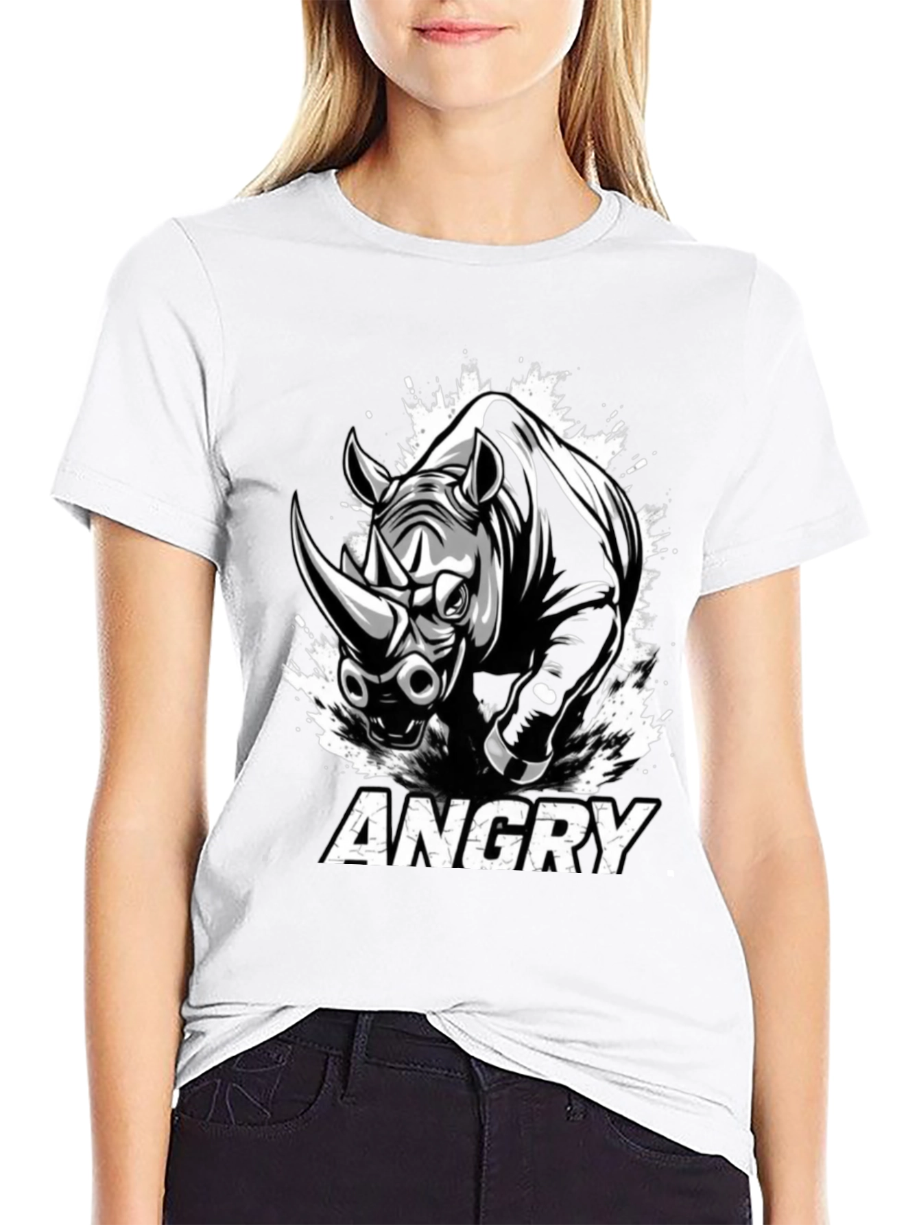 Angry Rhino Graphic Tee - Mens Black Cotton T-Shirt